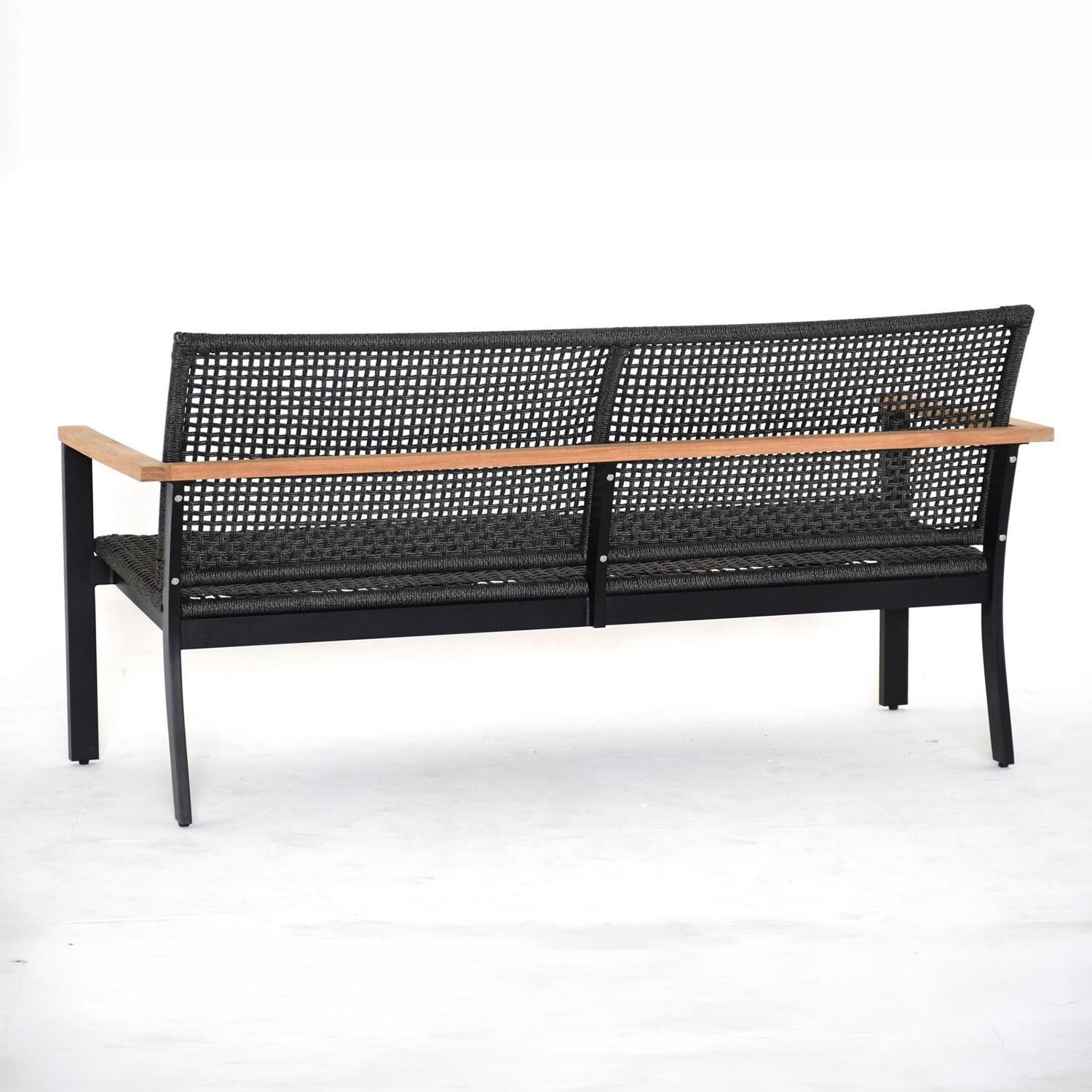 Royal Teak Collection NAP3S Naples 2 Person Woven Rope Sofa in Black - Back - White Background thumbnail
