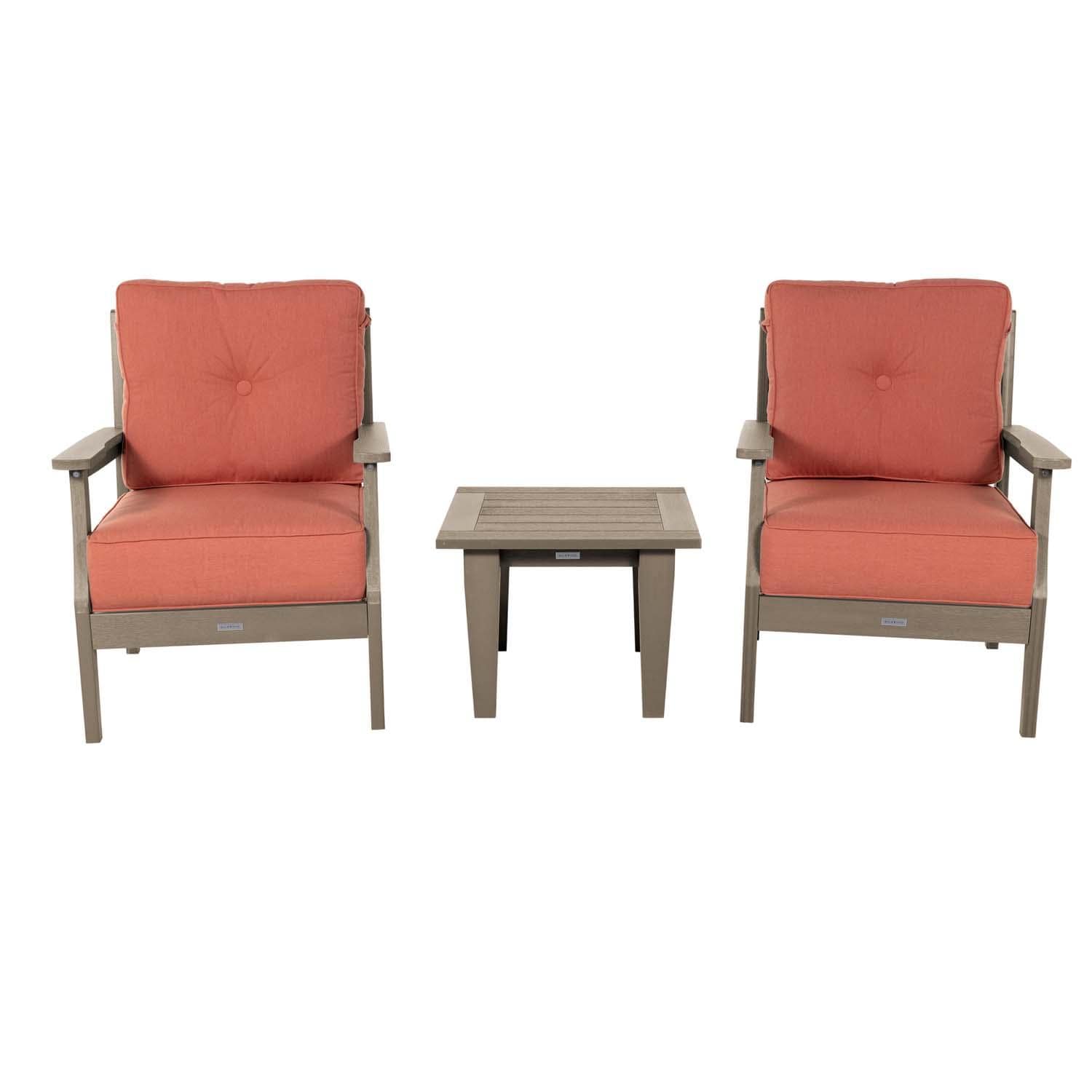 Blushing Bay 3 Pc Recycled Plastic Seating Set in Canvas Persimmon/Woodland Brown by Lakeview Outdoor Designs - Front View - White Background thumbnail