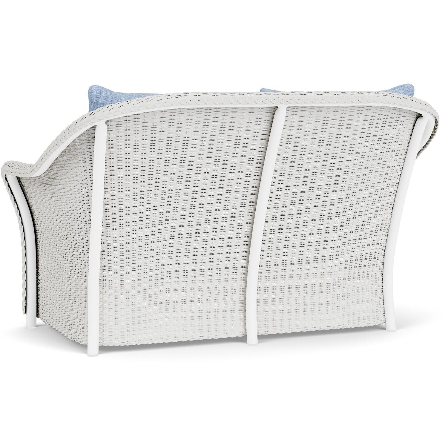 Lloyd Flanders Weekend Retreat Loveseat in Matte White Finish W/ Demo Skyway Fabric - Back Left thumbnail