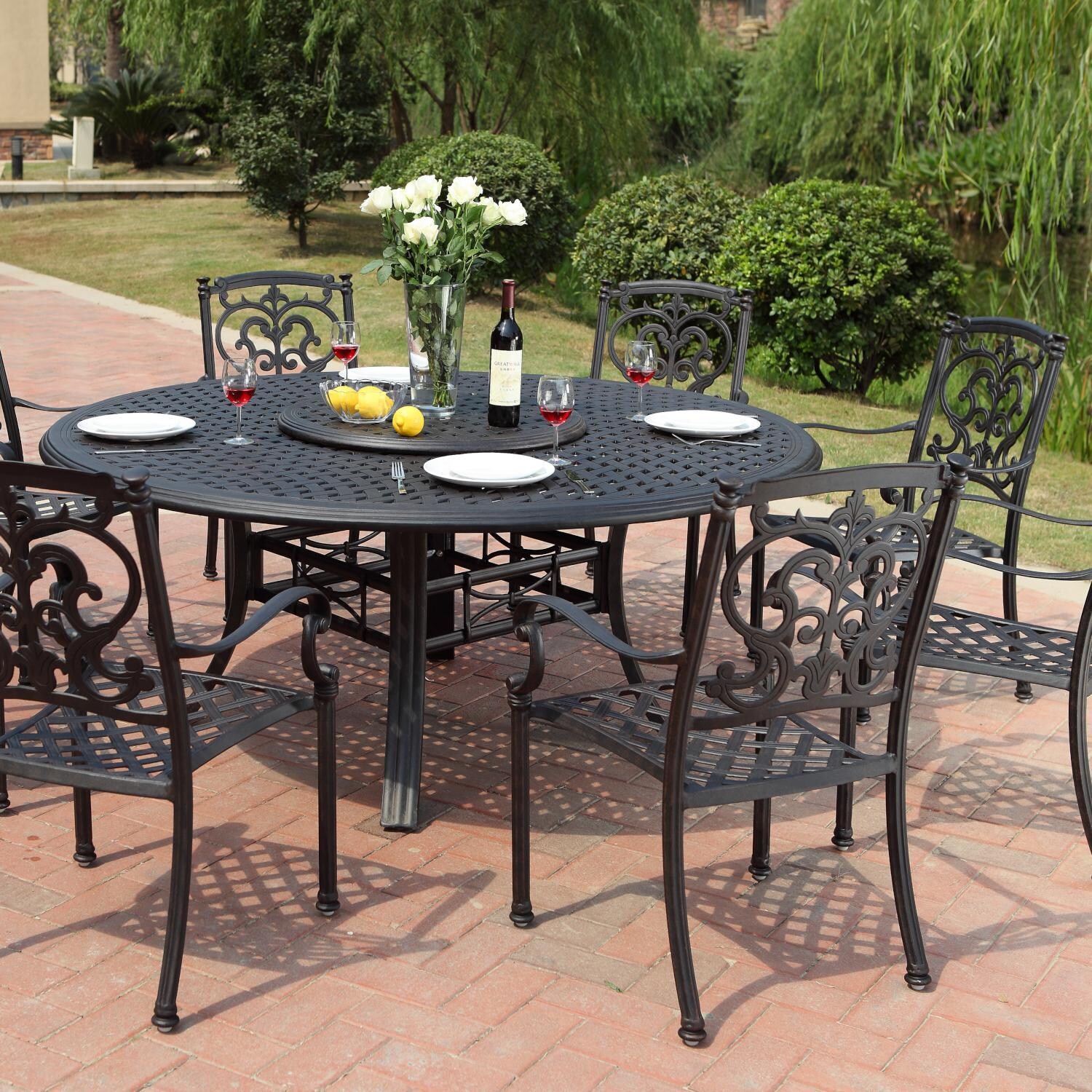 Darlee 201010-10PC-99LD3930-AB Santa Barbara 10 Piece Cast Aluminum Patio Dining Set W/ Lazy Susan & Sesame Cushions  thumbnail