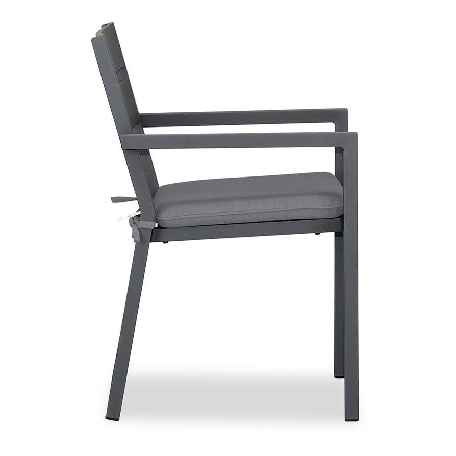 Calm Bay Aluminum Dining Arm Chair in Slate/Canvas Charcoal by Lakeview Outdoor Designs - Side - White Background thumbnail