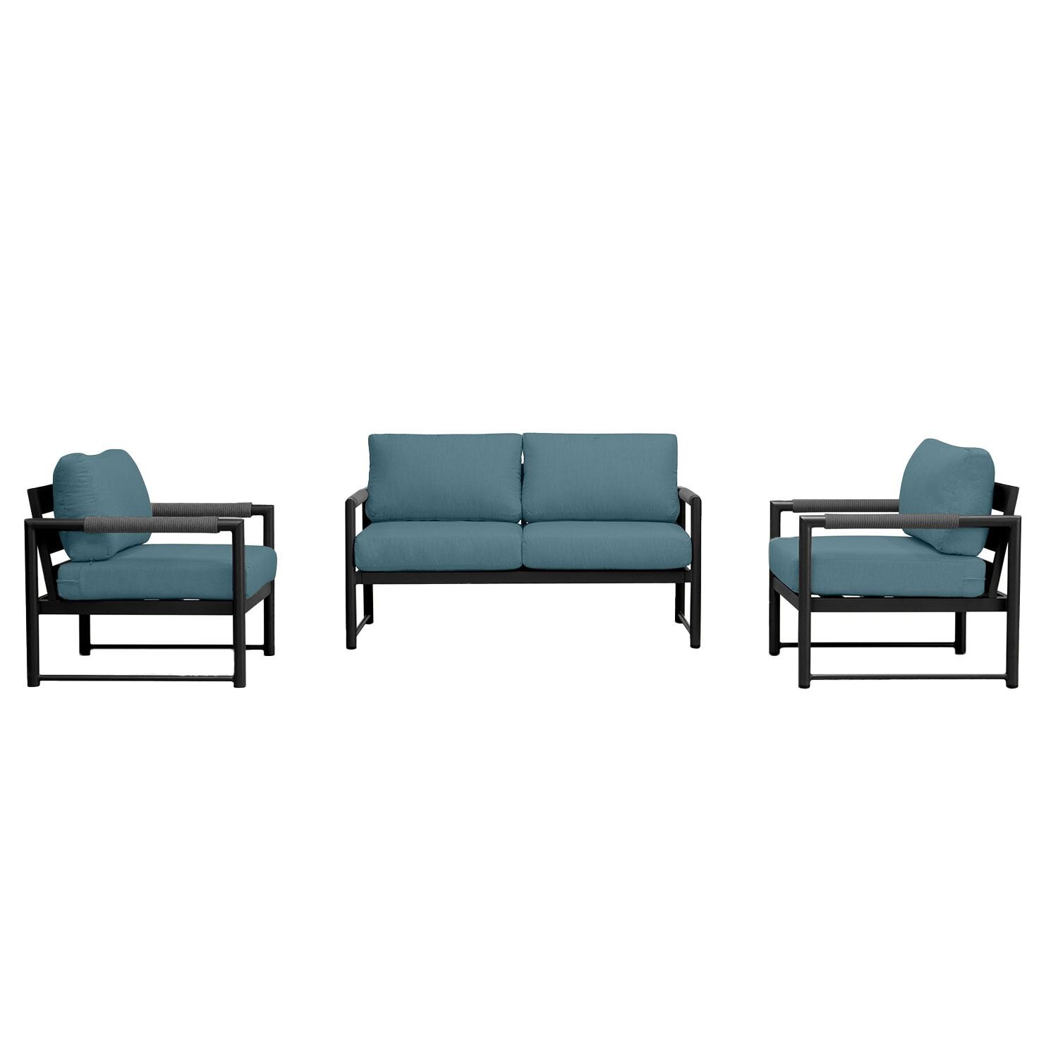 Lakeview AVEBAY-BK-CO-SET120-CL Avenue Bay Black/Carbon 3 Pc Loveseat Set - Cast Lagoon - Display - White Background thumbnail