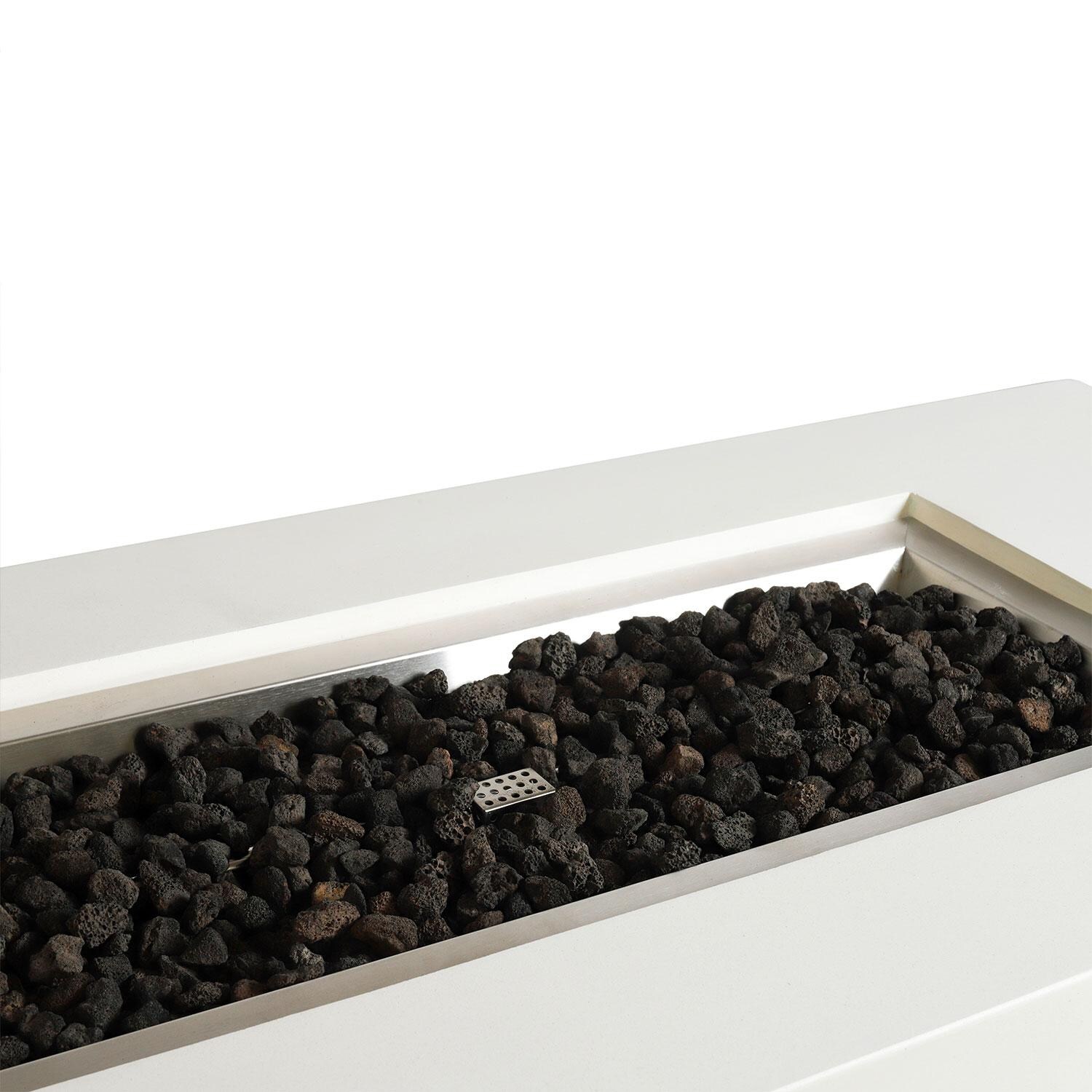 Glenwood 72-in Rectangular Concrete Propane Fire Pit in White w/ Hidden Propane Tank by Lakeview Outdoor Designs - Lava Rocks - Detail thumbnail