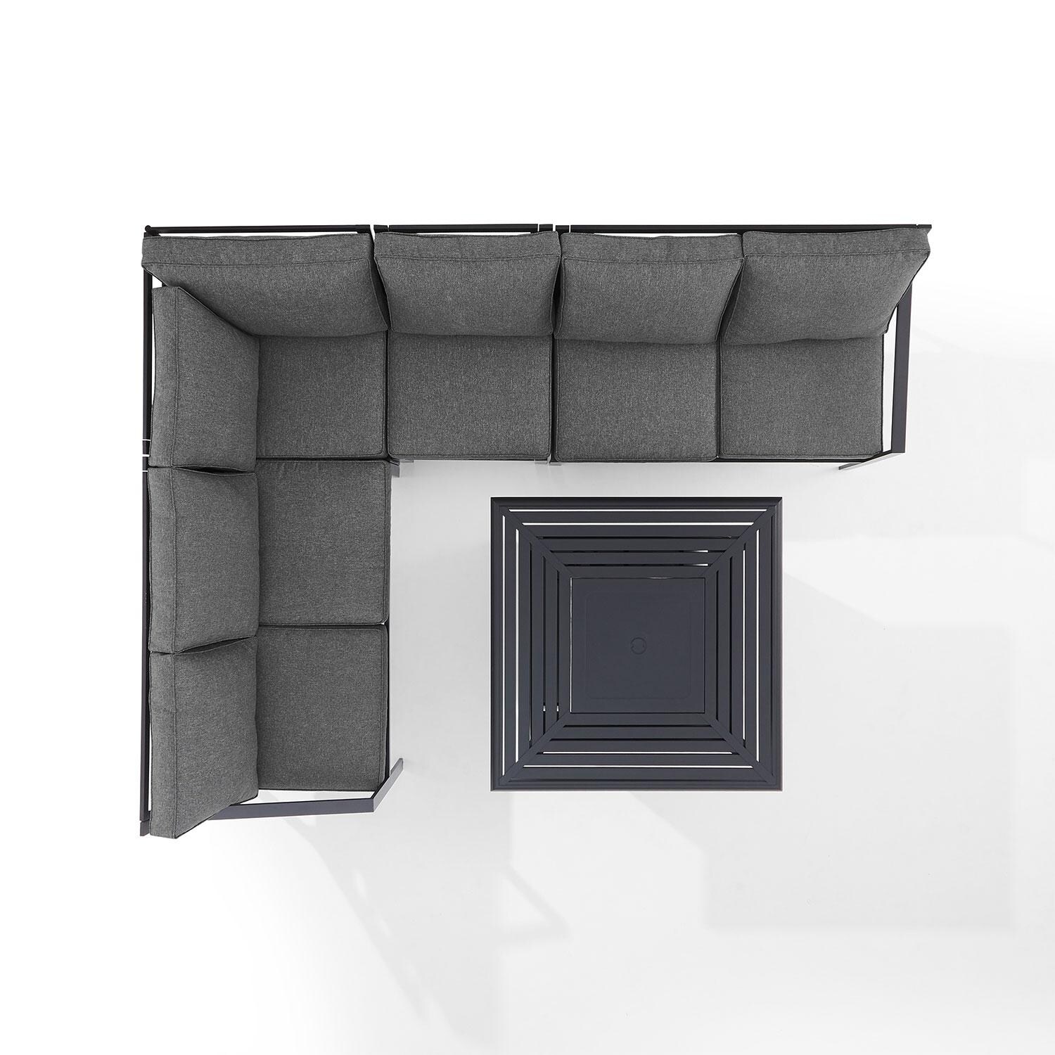 Ultimate Patio UP-92608MB-CL 5Pc Outdoor Sectional Set W/ Fire Table in Charcoal Gray - Overhead View - White Background thumbnail
