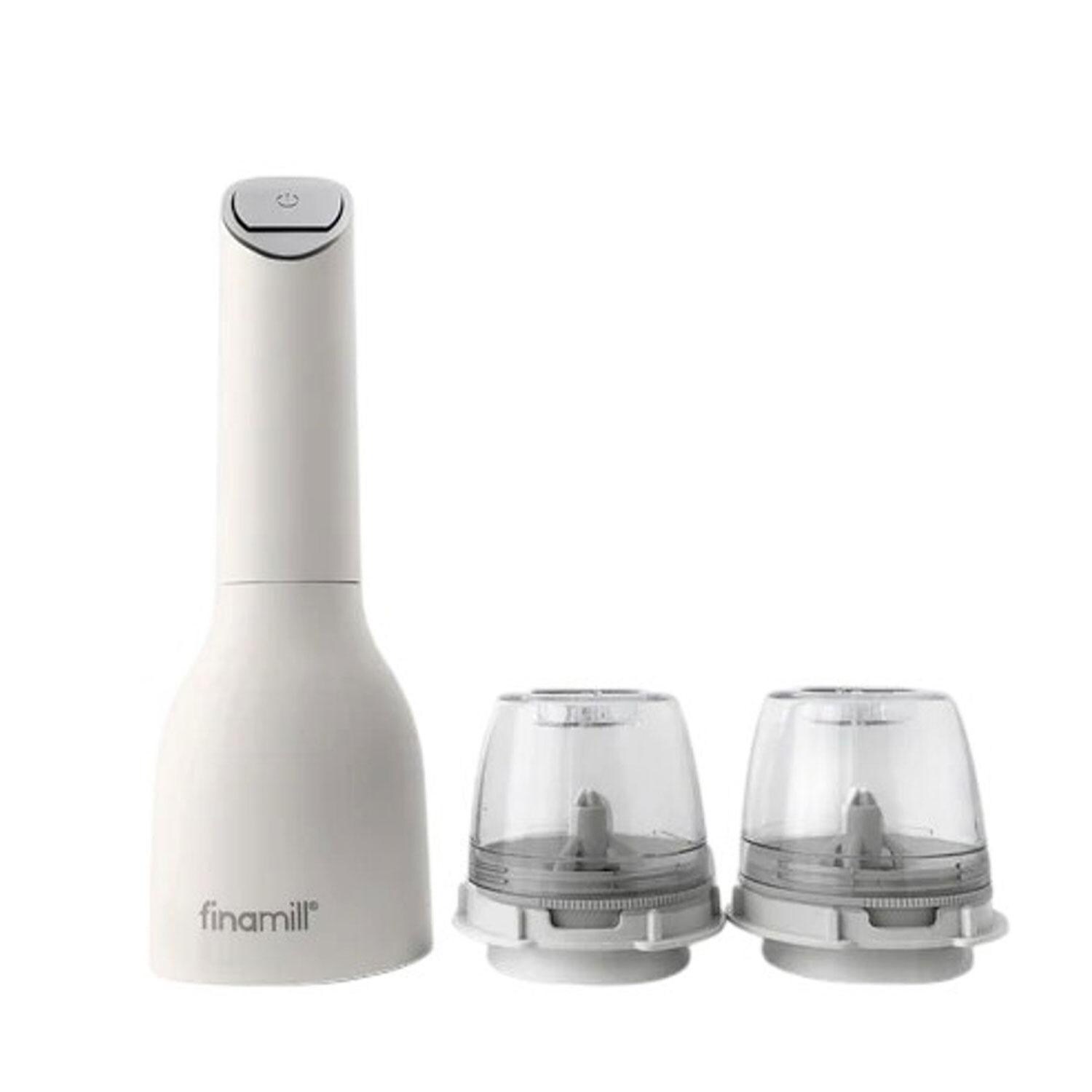 FinaMill GP803437-111SOC Classic Battery-Operated Spice Grinder in Soft Cream w/ 1 Everyday Pod & 1 Peppercorn Pod - Disassembled - White Background thumbnail