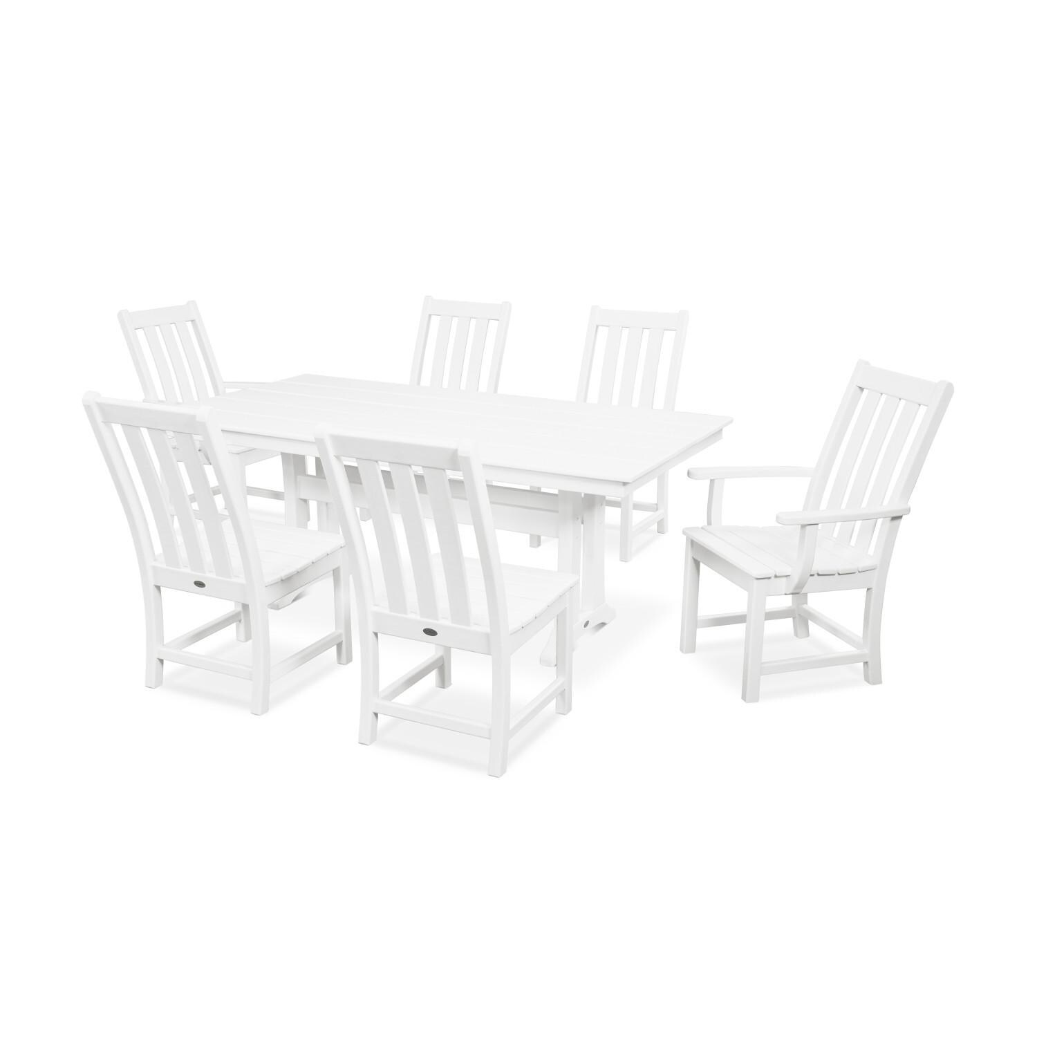 POLYWOOD PWS340-1-WH Vineyard 7-Piece Farmhouse Trestle Dining Set thumbnail