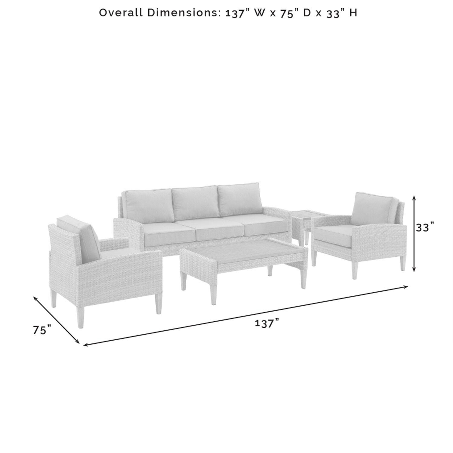 Ultimate Patio UP-92430BR-CR 5Pc Wicker Outdoor Sofa Patio Furniture Set in Creme - Overall Dimensions - Diagram thumbnail