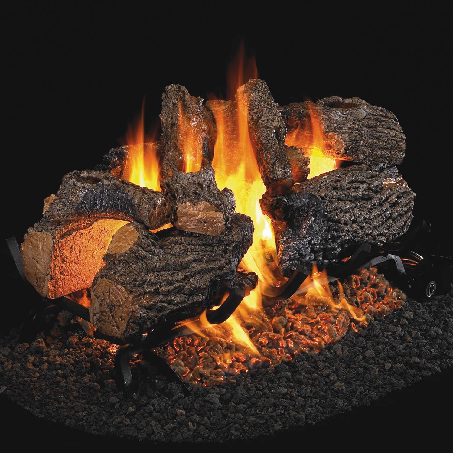 Peterson Real Fyre 30-Inch Charred Oak See-Thru Gas Log Set With Vented Natural Gas G45 Burner - Match Light