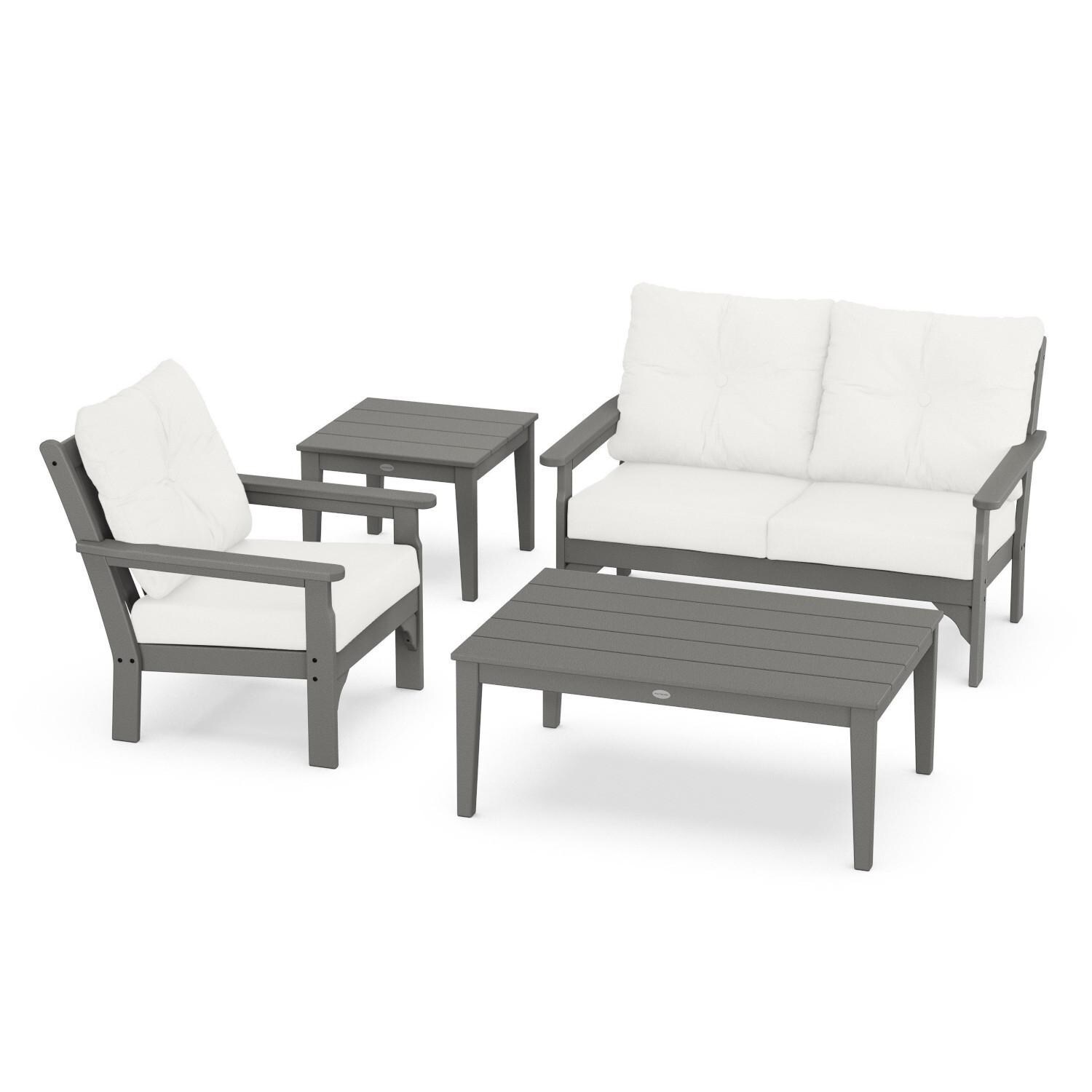 POLYWOOD Vineyard Slate Grey & Natural Linen 4-Piece Deep Seating Set thumbnail