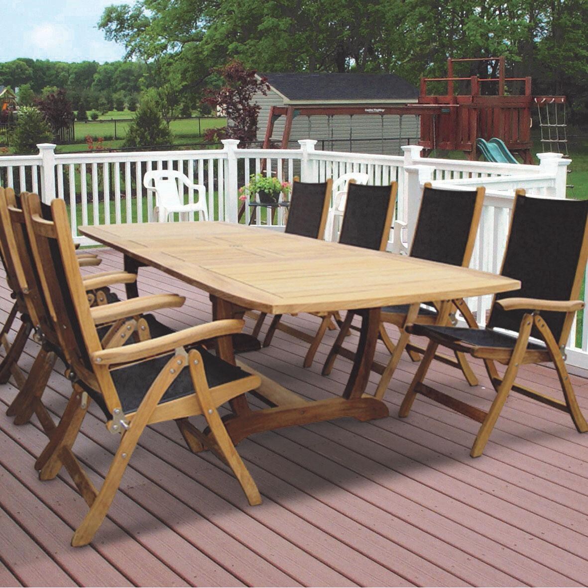 Florida 9 Piece Teak Patio Dining Set W/ 84 X 43 Inch Rectangular Extension Table By Royal Teak Collection - Black Sling