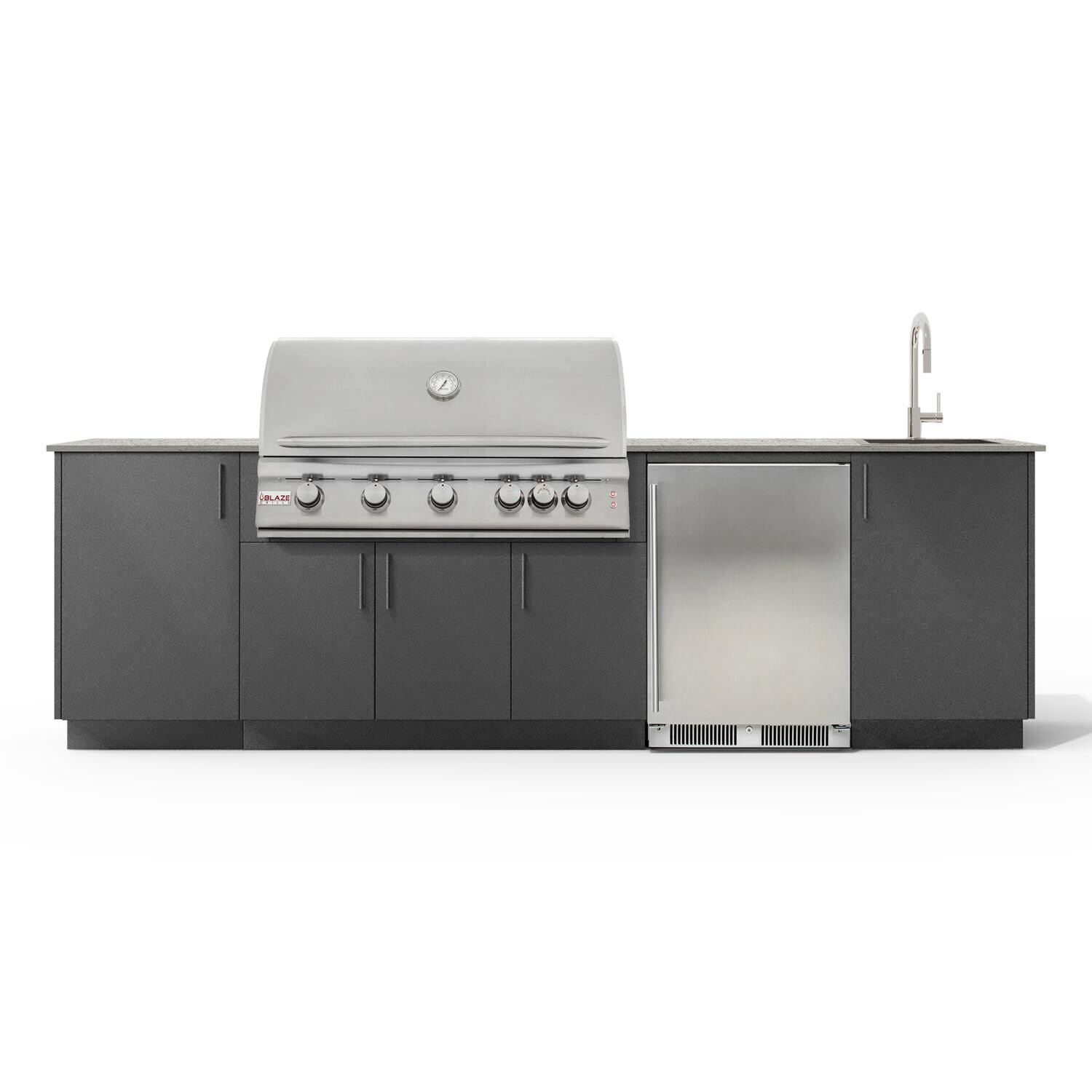 Urban Bonfire B-Cove-40-Blaze-Keon-Anthracite Cove 40 Outdoor Kitchen w/ Blaze Premium LTE Propane Grill, Sink, Refrigerator, Keon Countertop & Anthracite Finish - White Background thumbnail