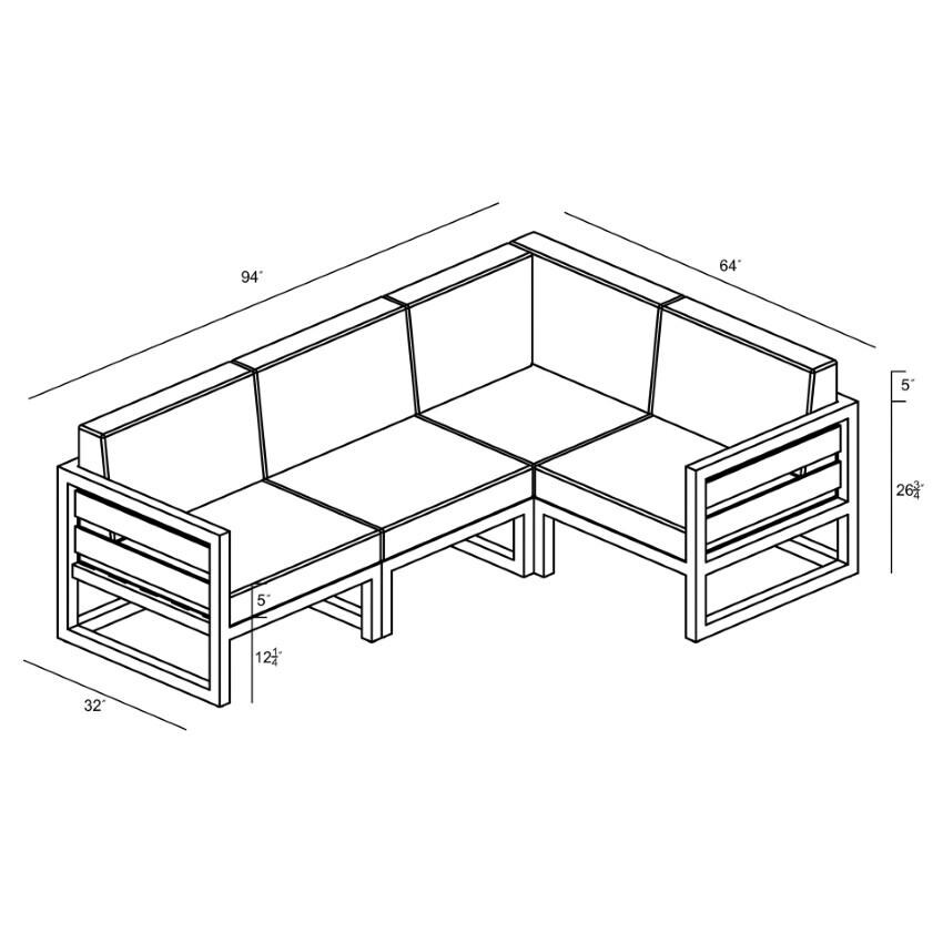 Misty Cove 4 Piece Sectional Set in Slate w/Spectrum Indigo Cushions by Lakeview - Dimensional thumbnail