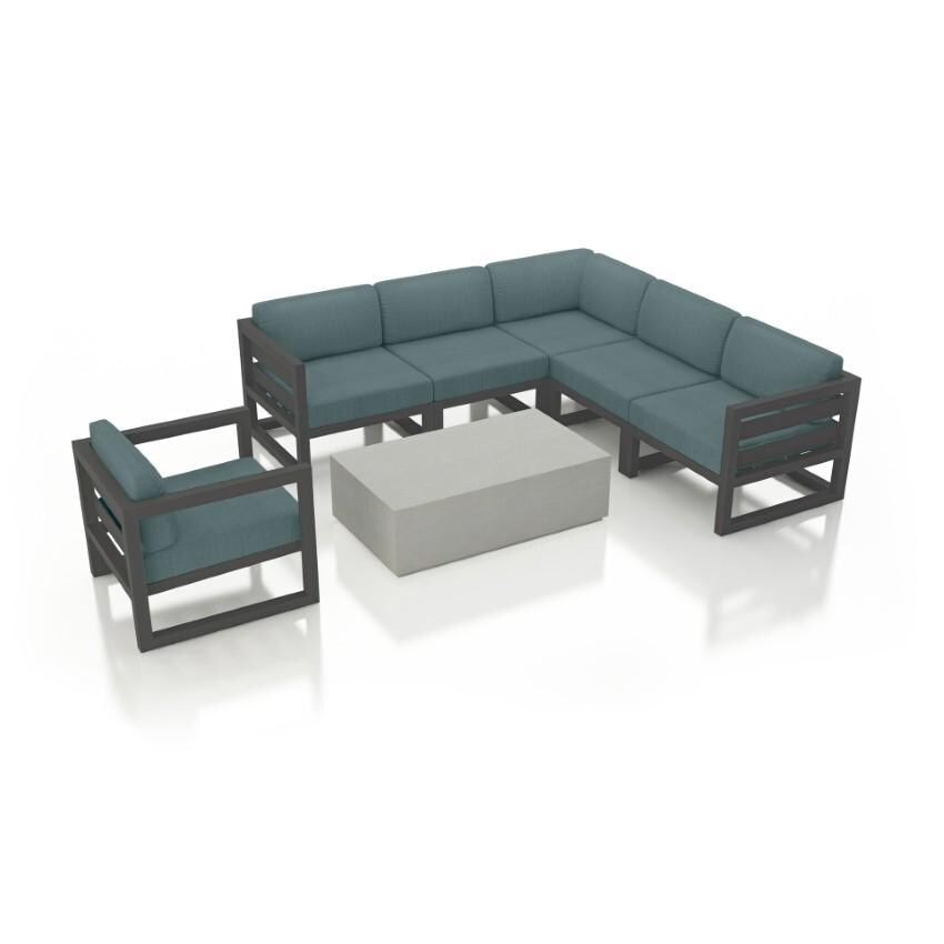 Misty Cove 7 Piece Sectional Set in Slate w/Coffee Table & Cast Lagoon Cushions by Lakeview - White Background thumbnail