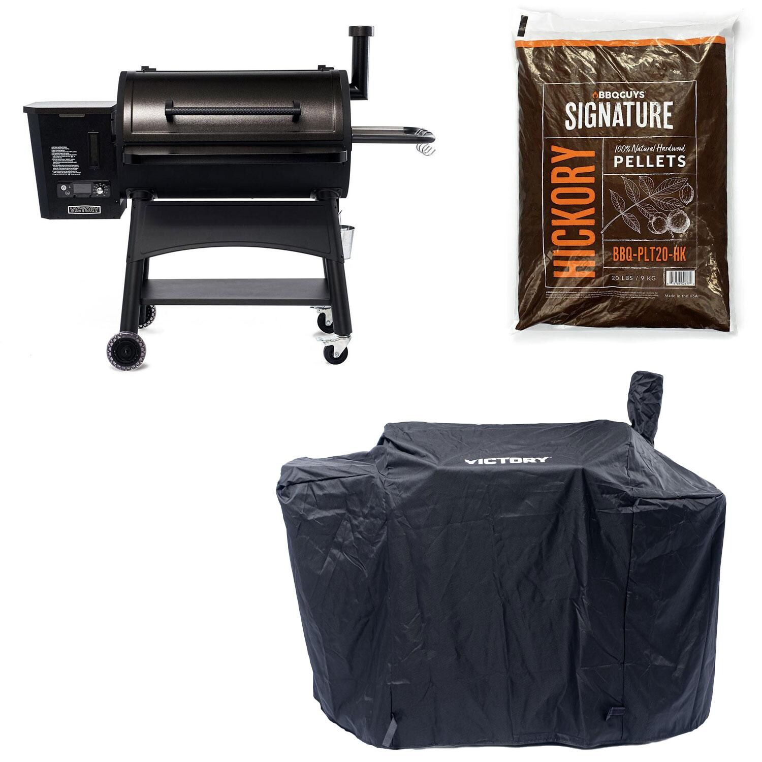 Victory BBQ-PG + BBQ-PG-CVR + BBQ-PLT20-HK 35-Inch Wood Pellet Grill, Cover, & 20 Lb. Hardwood Pellets Starter Pack - White Background thumbnail