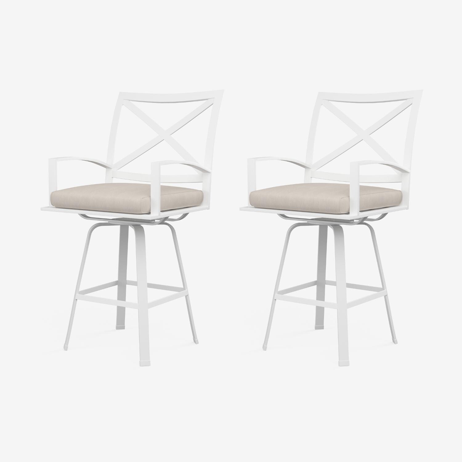 Sunset West - 501-7B-5492 (2) - Bristol 2 Piece Aluminum Swivel Patio Barstool Set W/ Sunbrella Canvas Flax Self Welt Cushions thumbnail