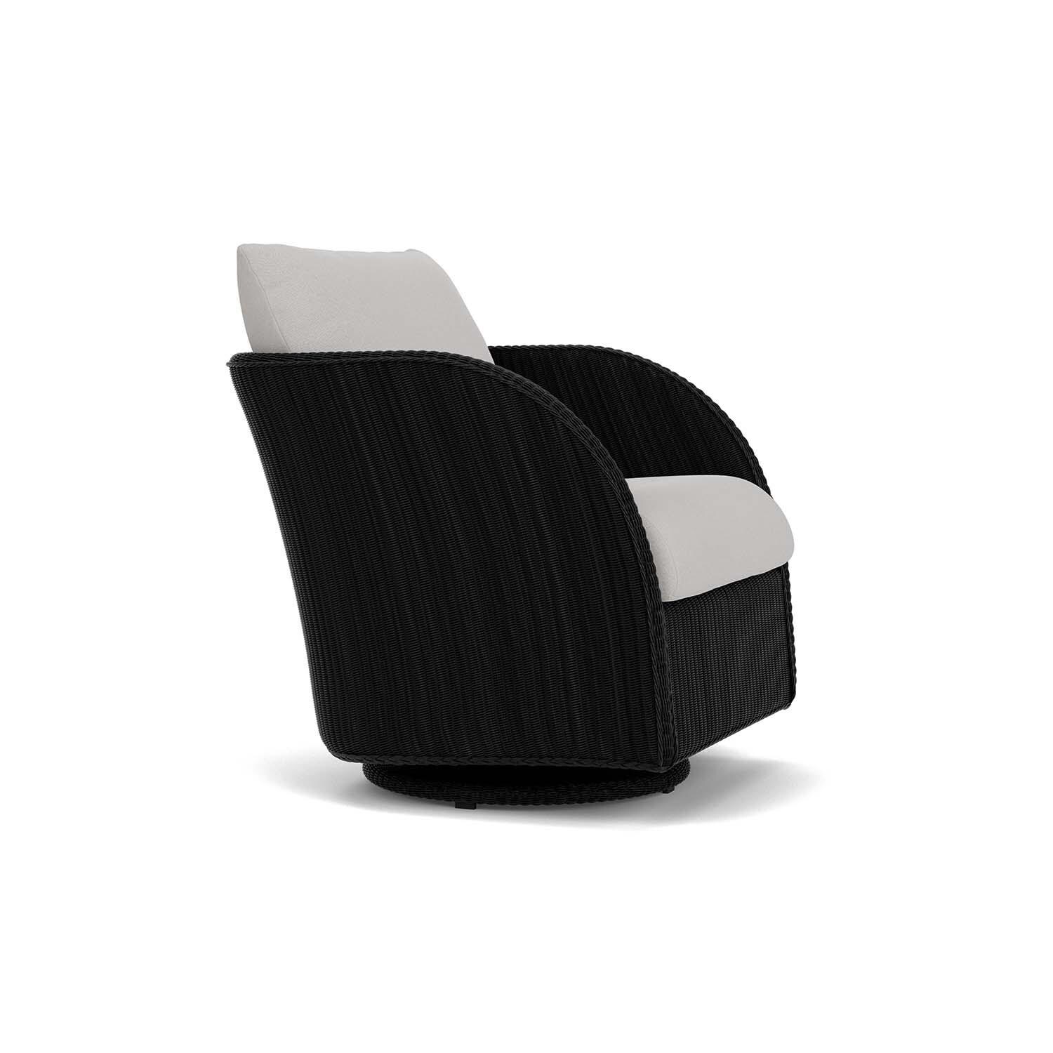 Lloyd Flanders Essence Swivel Glider Lounge Chair W/Tundra Dove Fabric - Ebony Finish - Angled thumbnail