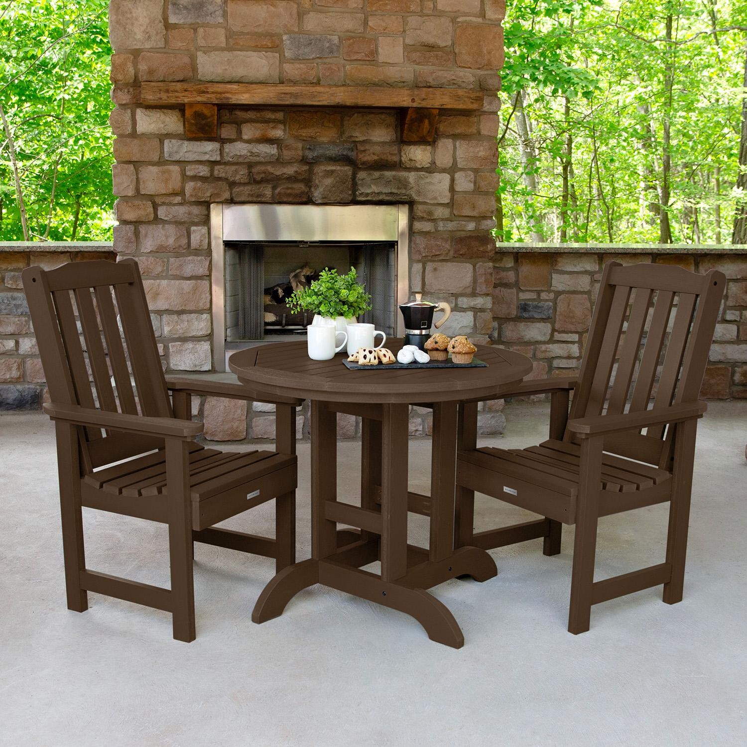 Hart Lane 3 Pc Recycled Plastic Round Dining Set in Weathered Acorn by Lakeview Outdoor Designs