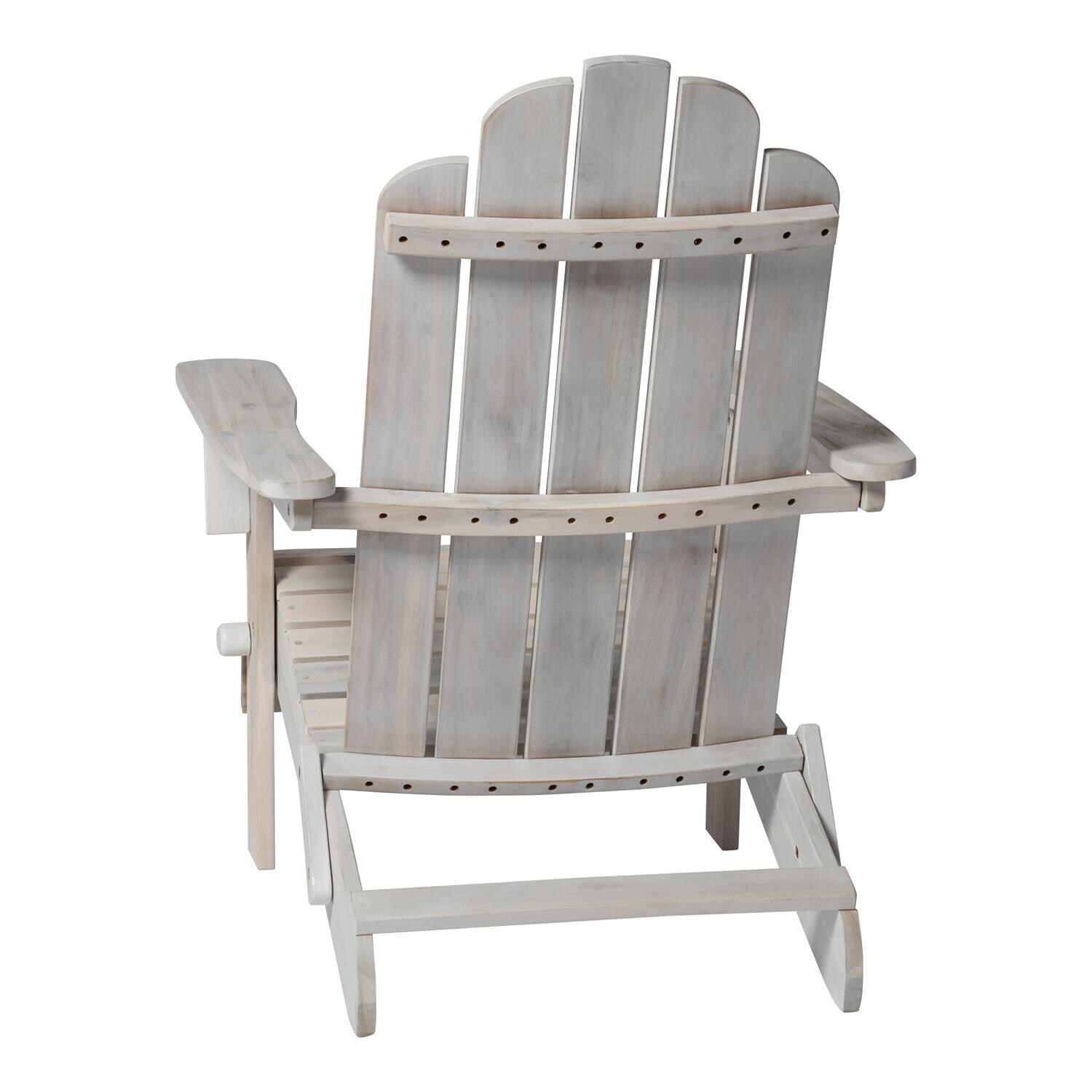 Ultimate Patio Folding Acacia Patio Adirondack Chair W/ Wine Glass Holder - White Wash - Rear View thumbnail
