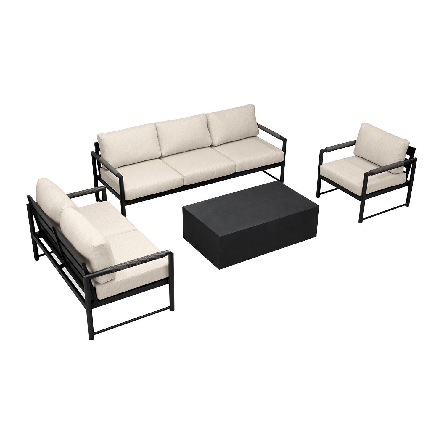 Lakeview AVEBAY-BK-CO-SET137-CF Avenue Bay Black/Carbon 4 Pc Sofa Loveseat Set - Canvas Flax - Overhead View - White Background thumbnail