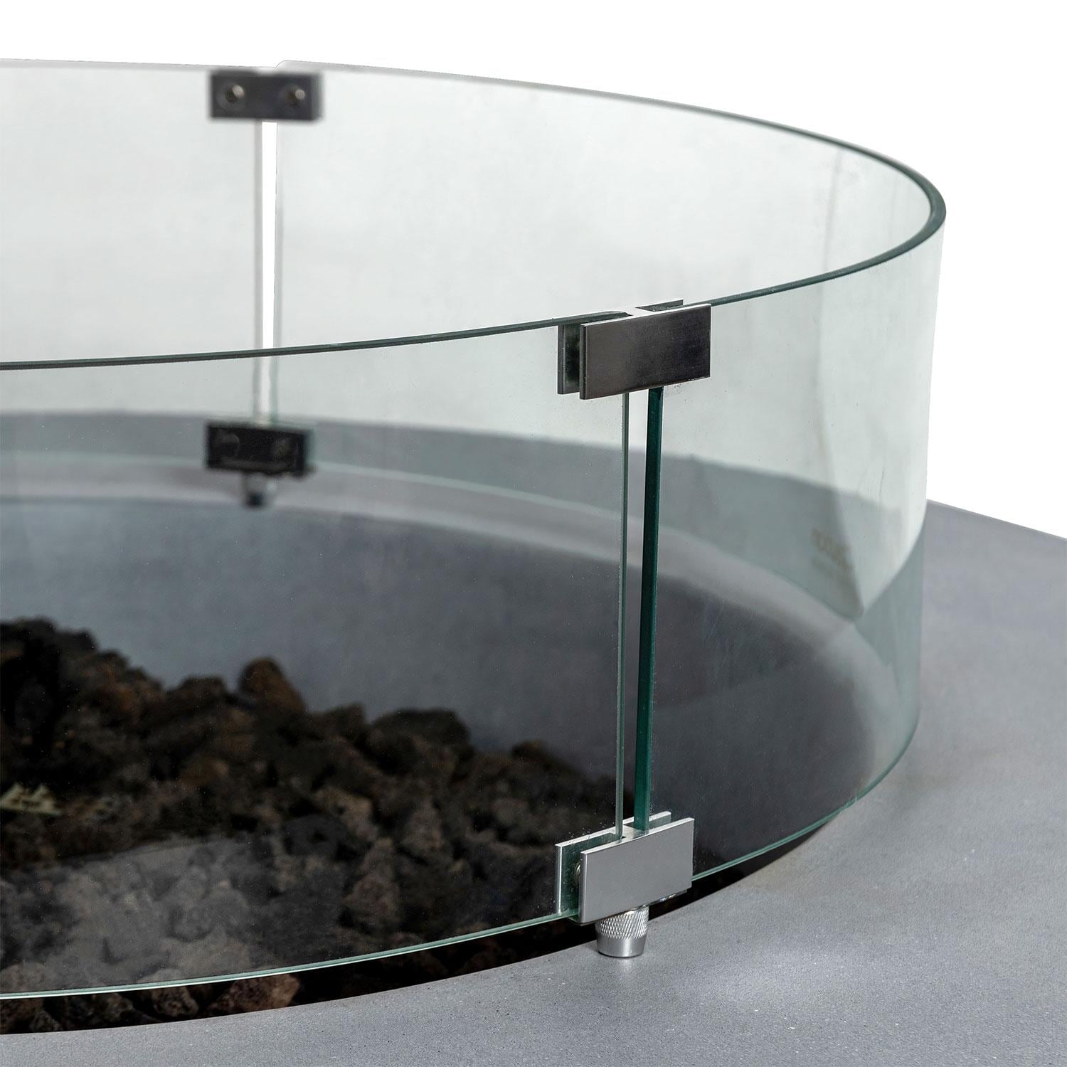 Glenwood 42-in Round Concrete Natural Gas Fire Pit w/ Push Button Ignition in Natural Gray by Lakeview Outdoor Designs - Glass Wind Guard - Detail thumbnail