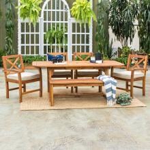Crosswinds 6 Piece Acacia Patio Dining Set W/ 55 X 35 Inch Extension Table & Natural Cushions By Walker Edison