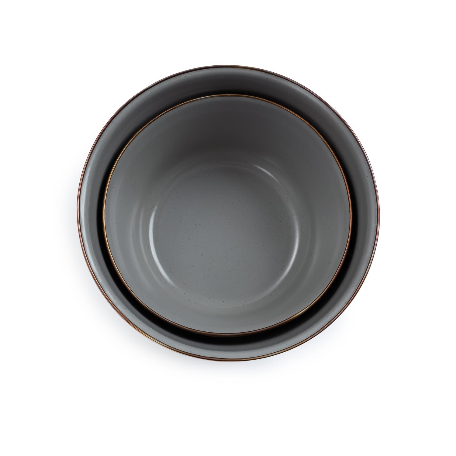 Barebones Living CKW-378 Enamel Mixing Bowl Set - Slate Gray - Nested Bowls Top View