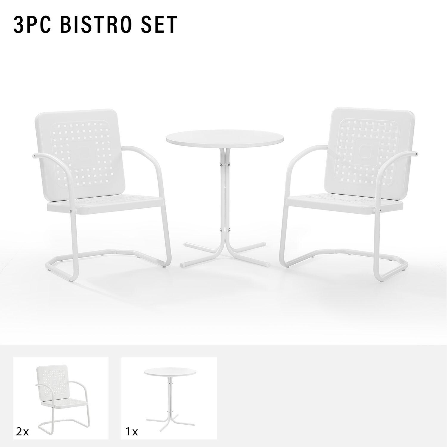 Ultimate Patio UP-32242WH 3Pc Retro Outdoor Bistro Set in White Gloss - Included in Set (Two Chairs and Table) - Diagram thumbnail