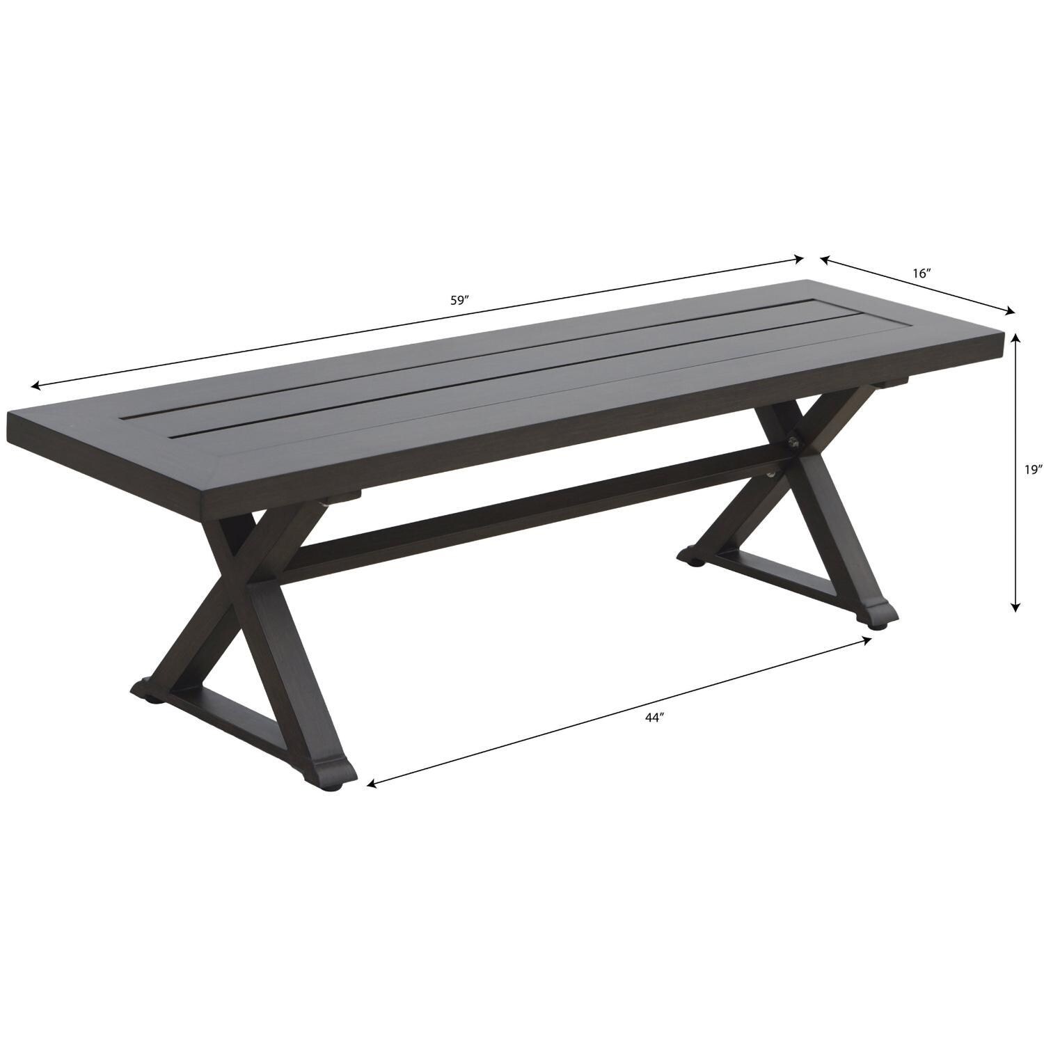 Darlee Brooklyn Patio 59-Inch Bench with Sesame Cushion - Bench Dimensions - Dimensional thumbnail