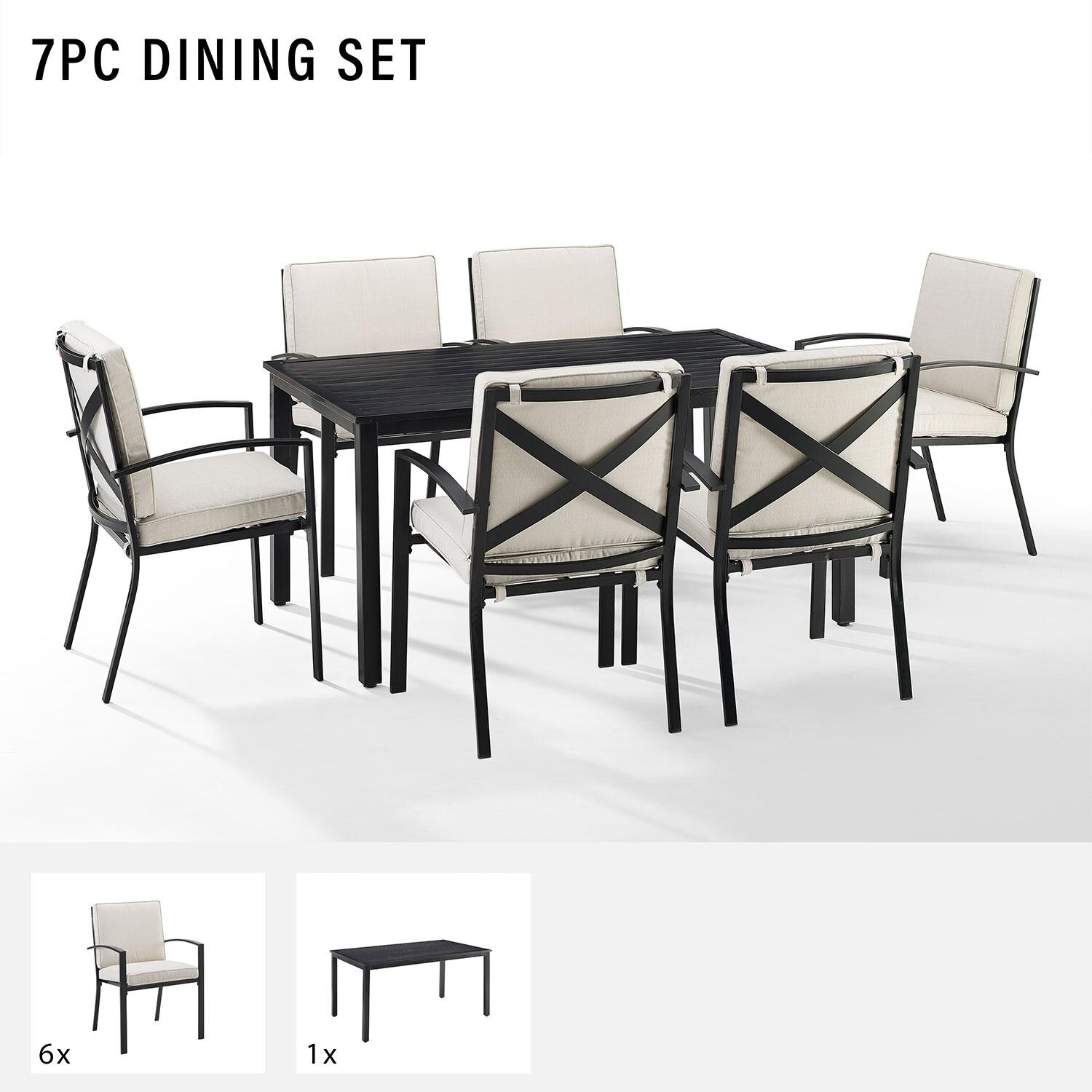 Ultimate Patio UP-82253BZ-OL 7Pc Outdoor Dining Set in Oatmeal - Included in Set (Six Dining Chairs and Dining Table) - Diagram thumbnail