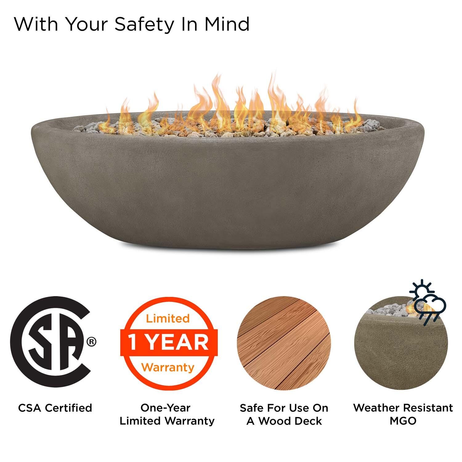 Creekwood 58 Inch Oval MGO Propane Fire Bowl in Glacier Gray by Lakeview Outdoor Designs - Safety thumbnail