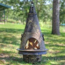 The Blue Rooster Garden Style Cast Aluminum Chiminea With Propane Gas Conversion Kit - Gold Accent image