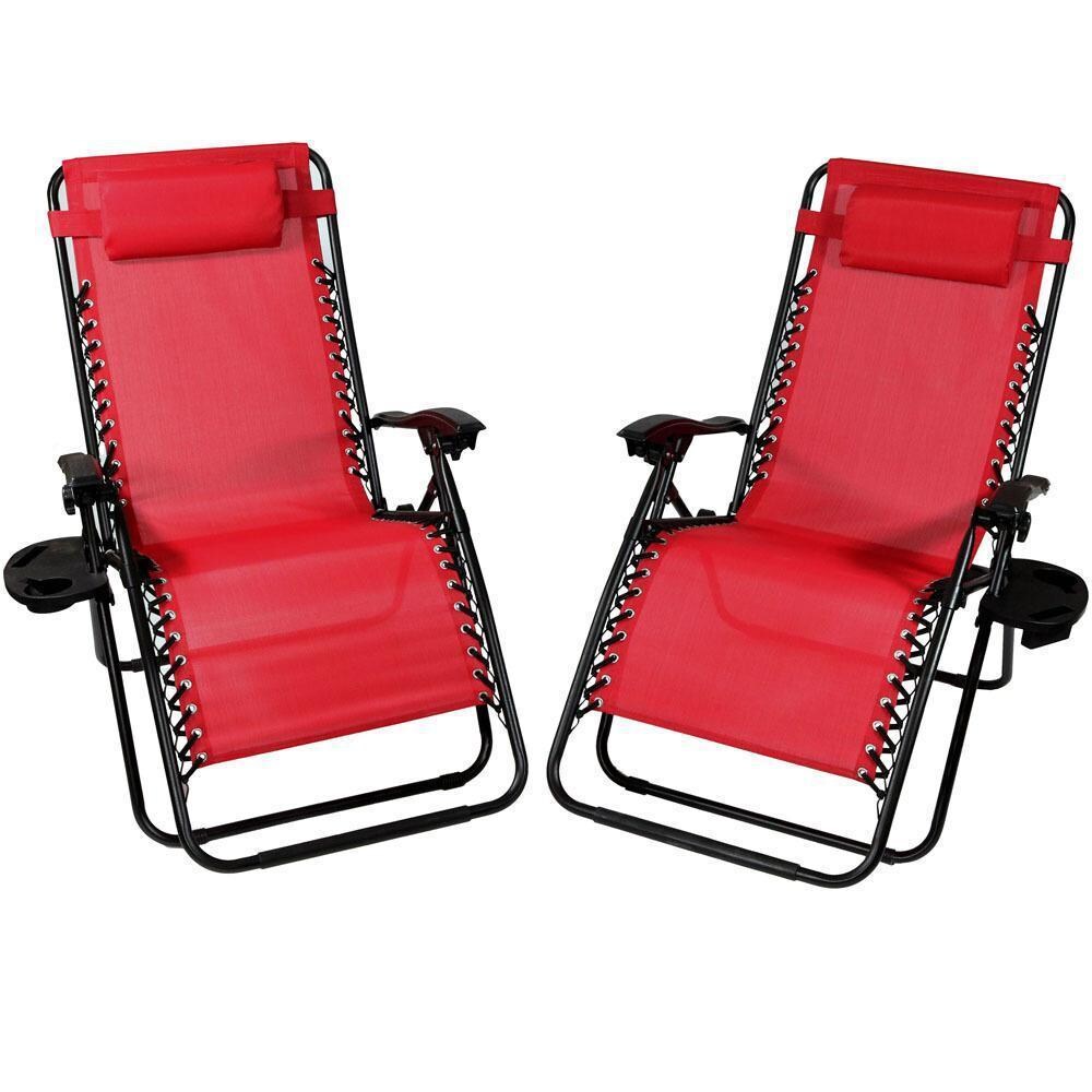 Ultimate Patio Red Oversized Zero Gravity Lounge Chair W/ Pillow & Cup Holder - White Background thumbnail