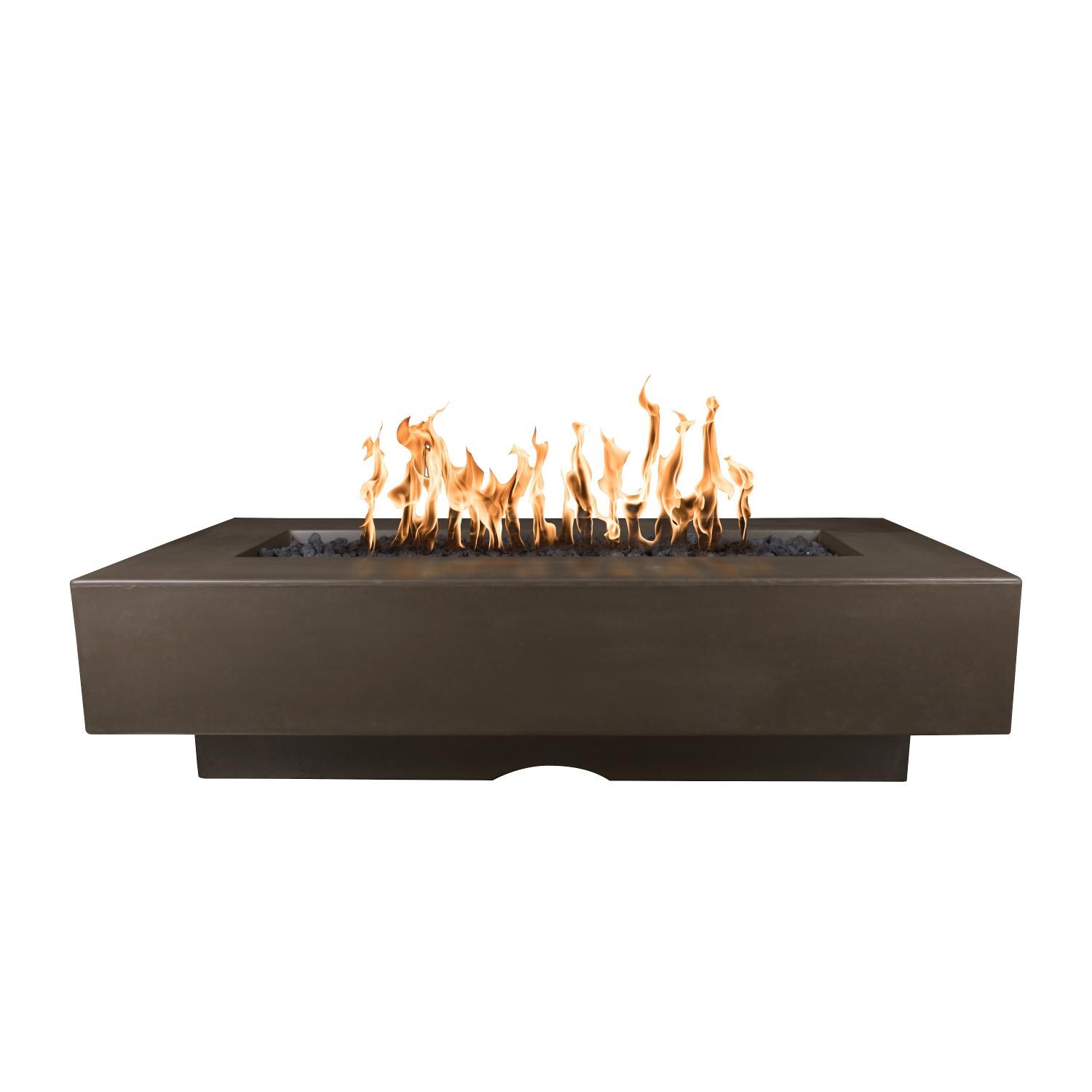 Del Mar 48 Inch Rectangular GFRC Natural Gas Fire Pit in Chocolate by The Outdoor Plus