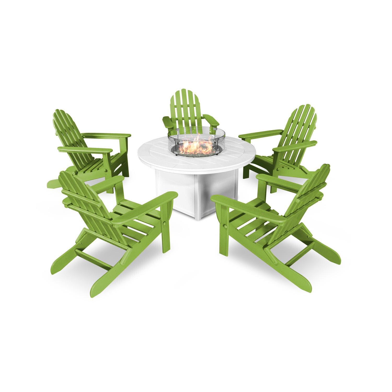 POLYWOOD PWS414-1-10356 Classic Folding Adirondack 6-Piece Conversation Set W/ Fire Pit Table thumbnail