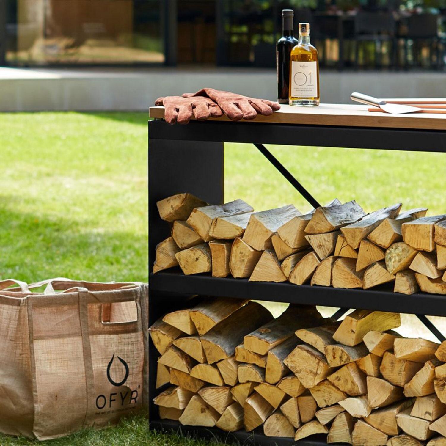 OFYR WSB-D Wood Storage Black Dressoir 40 Inch Food Prep Station - Backyard Setting - Close Up View - Lifestyle thumbnail