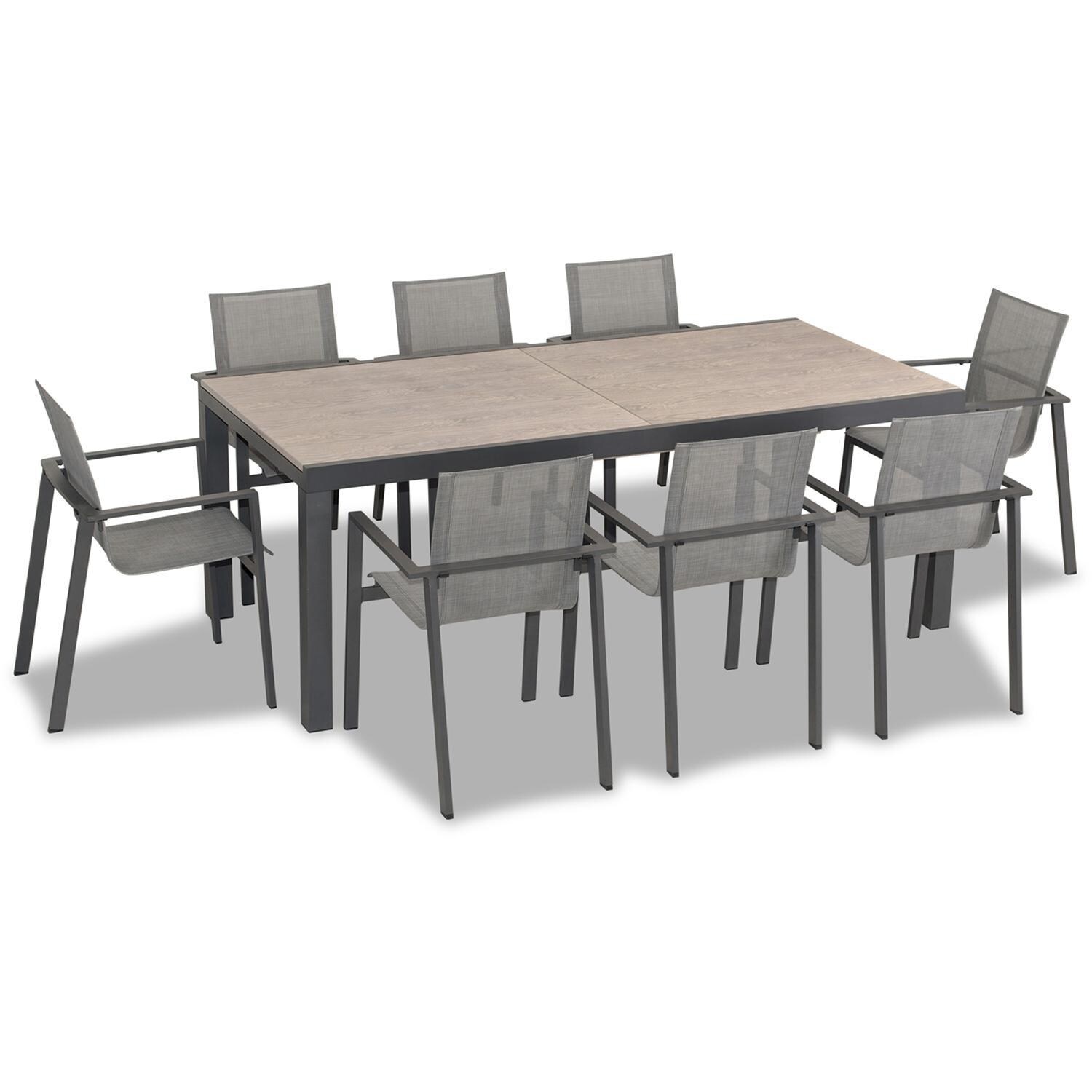 Spring Bay 9 Piece Extendable Dining Set in Slate/Barnwood - Angled View From Above - White Background thumbnail