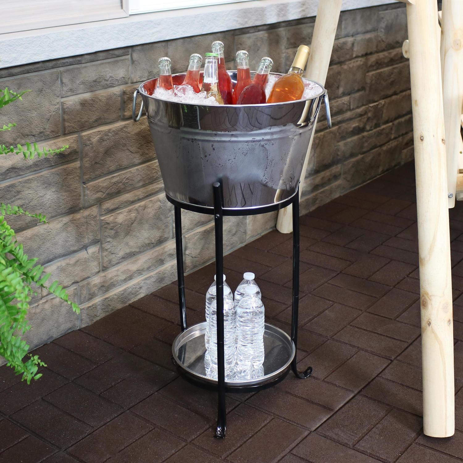 Ultimate Patio Ice Bucket Drink Cooler W/ Stand & Tray - Stainless ...