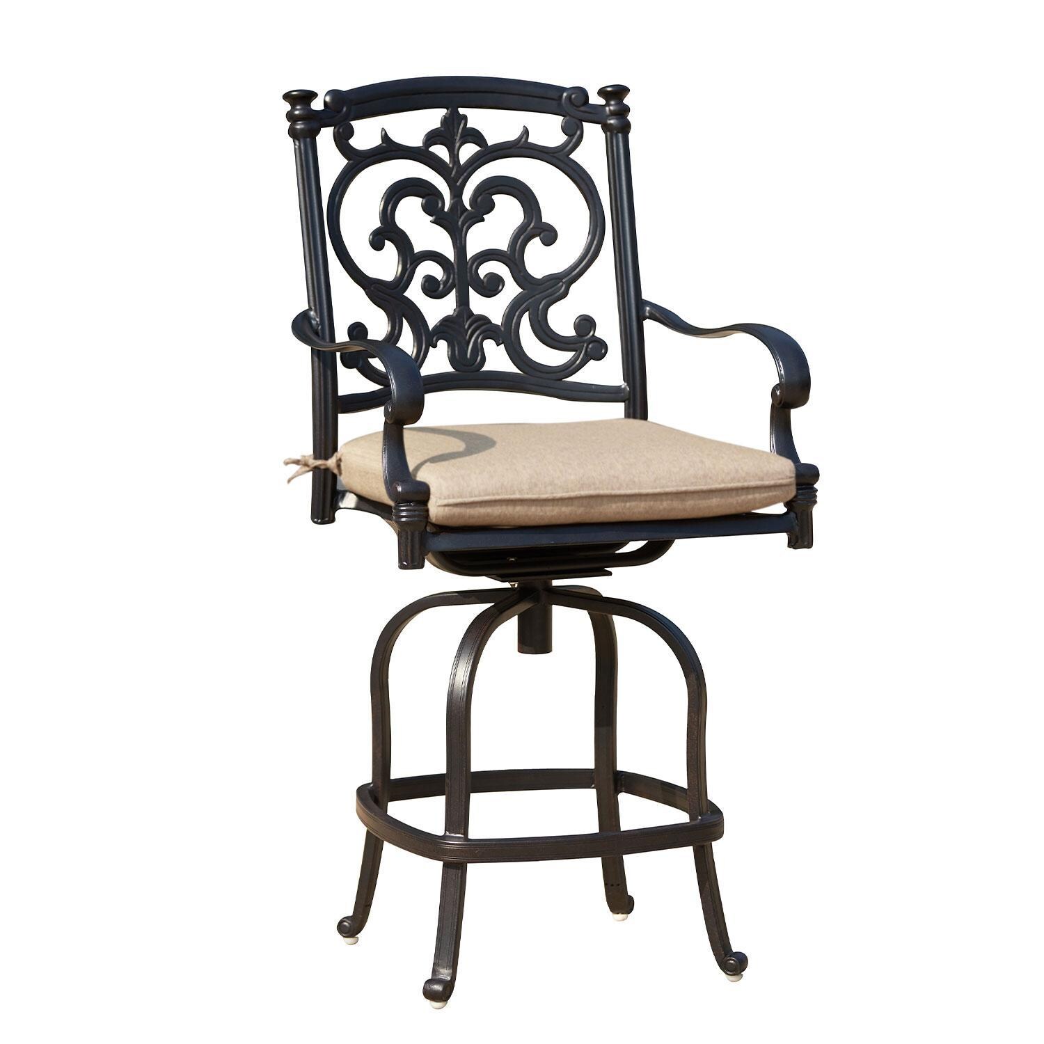 Darlee 201010-9PC-60GHW Santa Barbara 9 Piece Cast Aluminum Patio Counter Height Fire Pit Bar Set W/ 64 Inch Square Table & Beige Canvas Cushions - Counter Height Bar Stool thumbnail