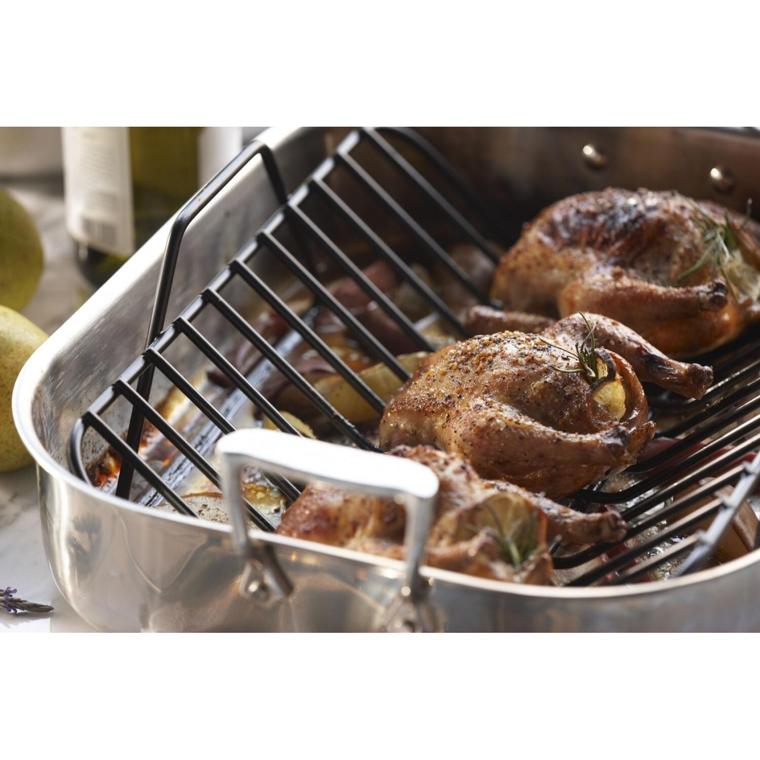 AllClad Stainless Large Roti Pan With Rack & Turkey Forks