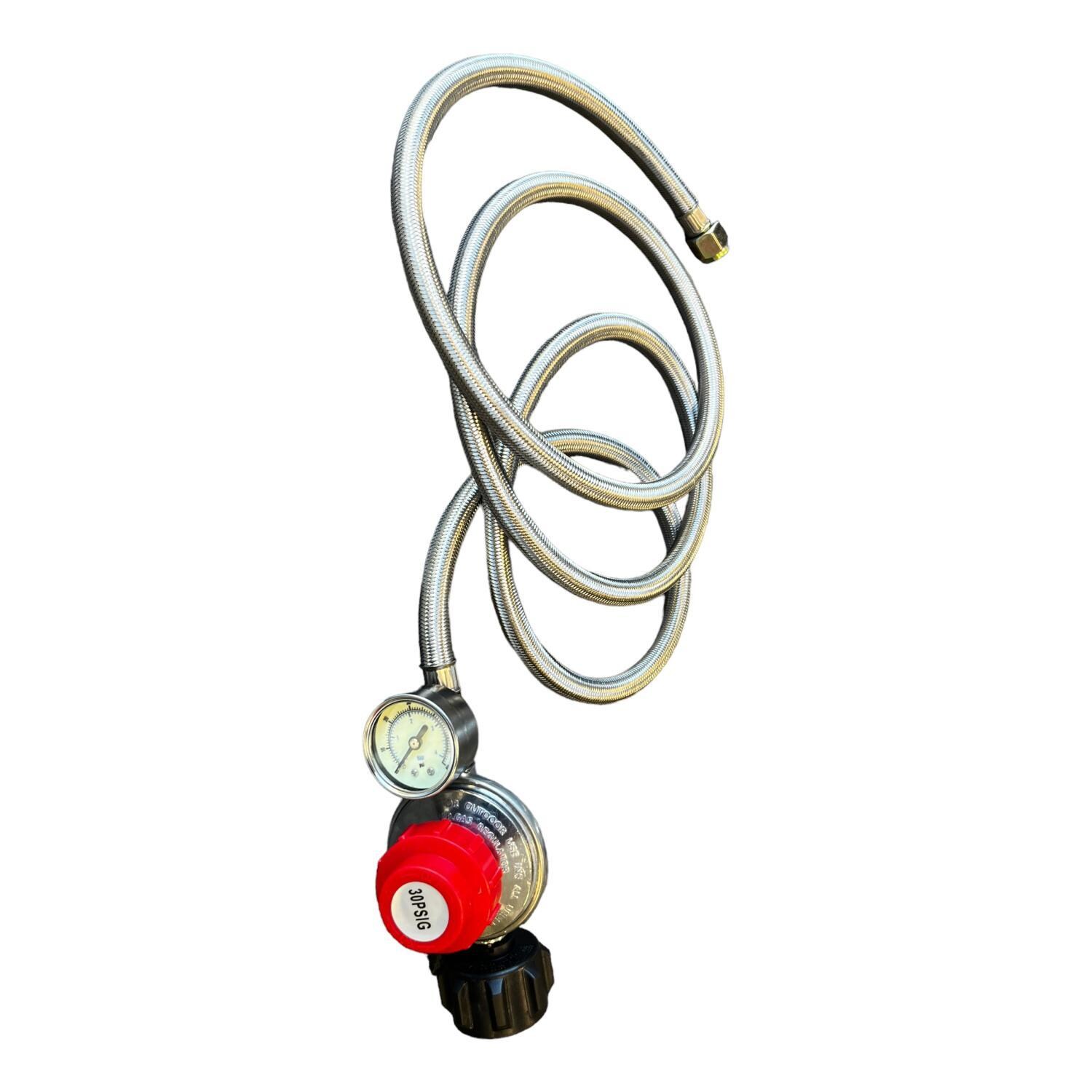 High Performance Cookers PW120-BTJ-VLV075 120 Quart Powered Seafood/Crawfish Cooker - Regulator - White Background thumbnail
