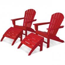 South Beach 4 Piece Recycled Plastic Wood Patio Adirondack Set By POLYWOOD - Sunset Red