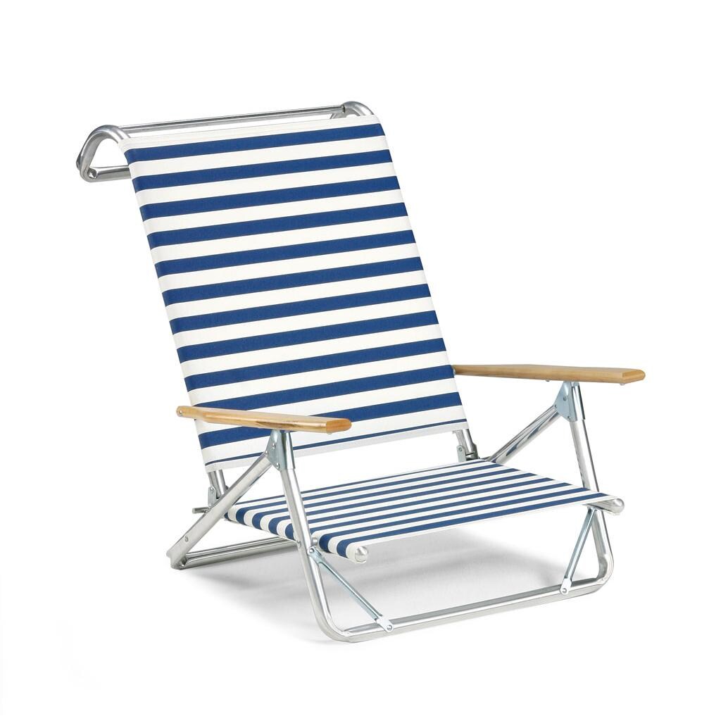 Original Mini-Sun Folding Aluminum Beach Chair By Telescope Casual - Blue & White Stripe