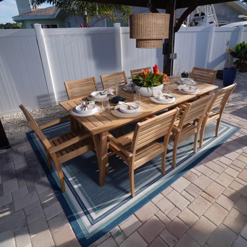 Royal Teak Collection Avant 9 Pc Teak Dining Set w/ 90 Inch Rectangular Table in - Set - Lifestyle thumbnail