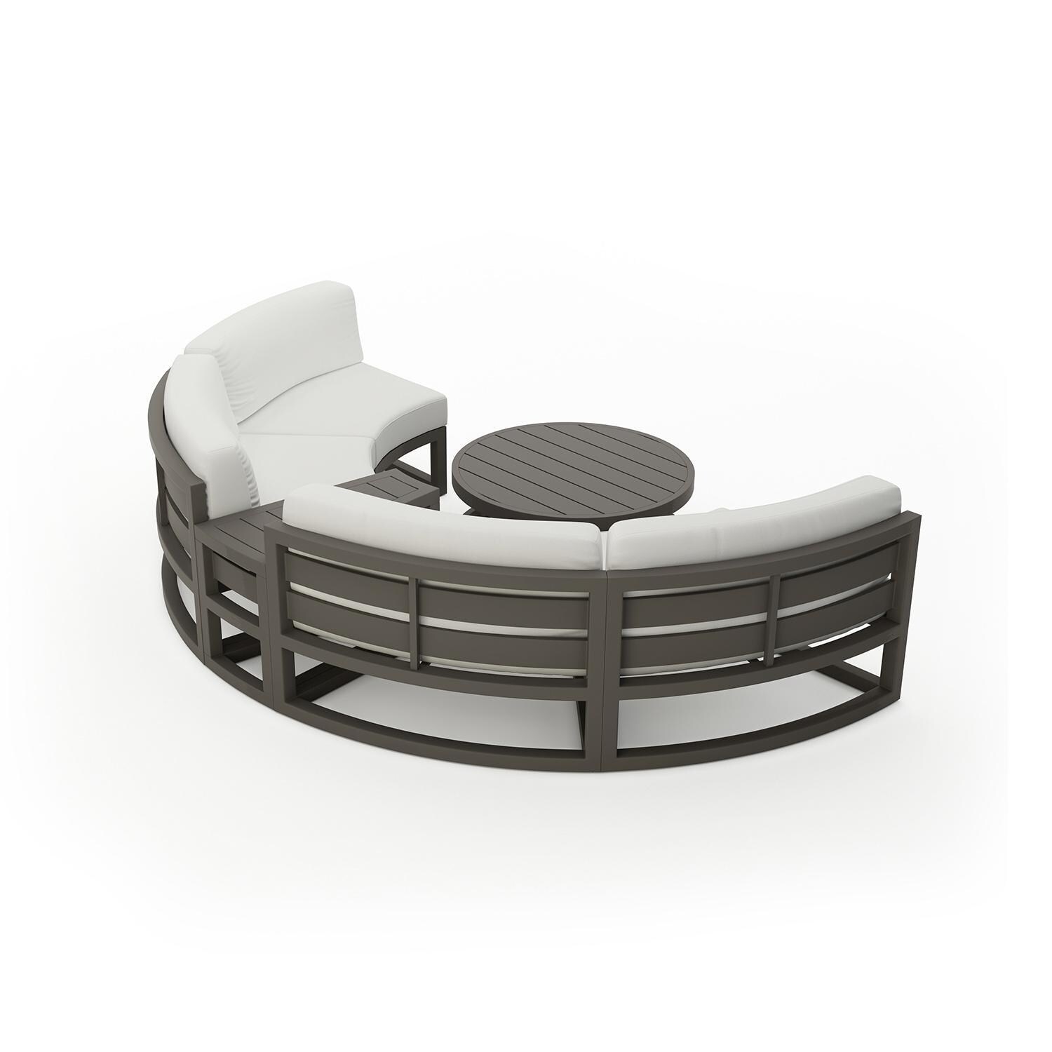 Misty Cove 4 Piece Curve Sectional Set in Slate w/Coffee Table & Canvas Natural Cushions by Lakeview - Complete Set - White Background thumbnail