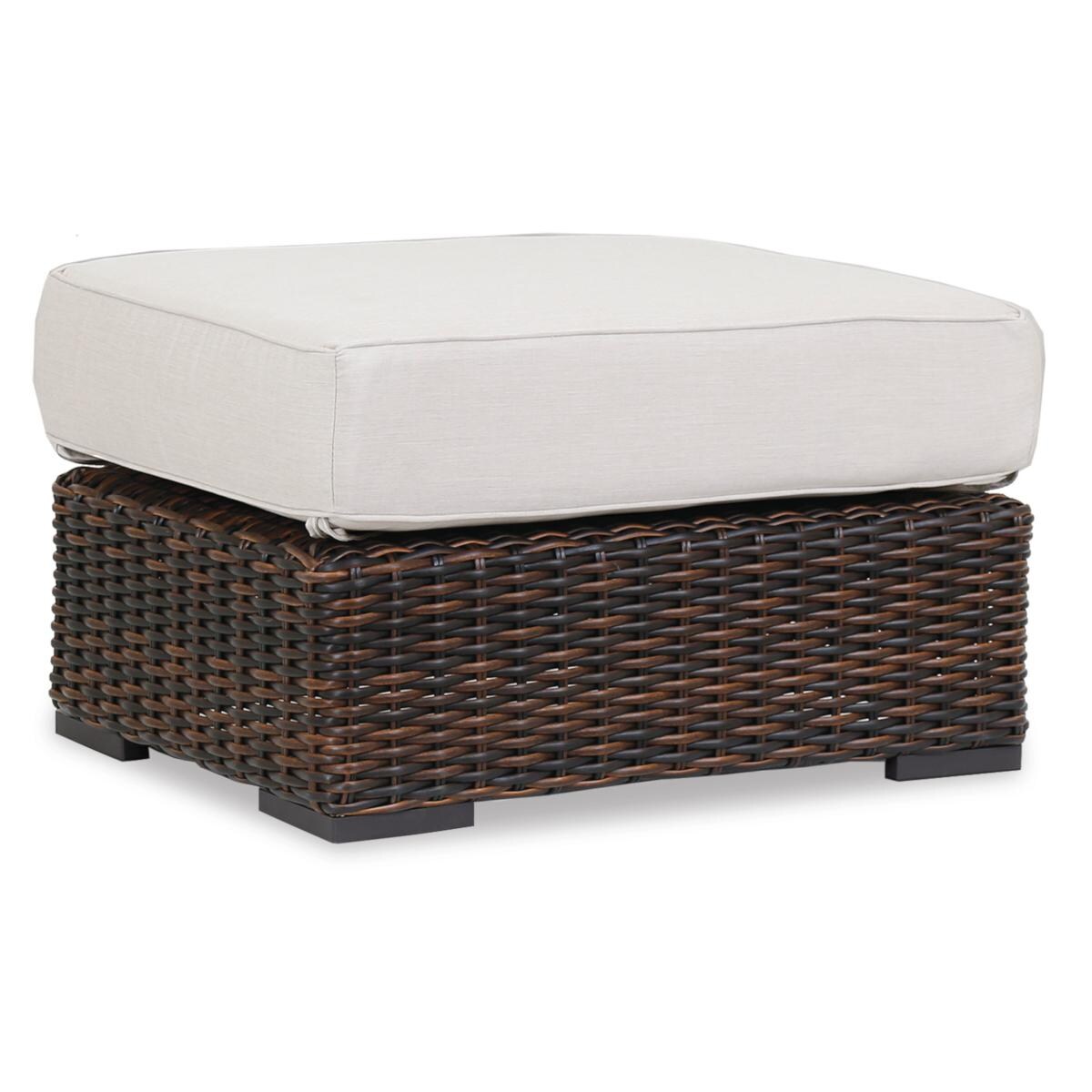 Sunset West - Montecito 5 Piece Resin Wicker Patio Fire Pit Conversation Set W/ Ottoman & Sunbrella Canvas Flax Cushions - Montecito Patio Ottoman