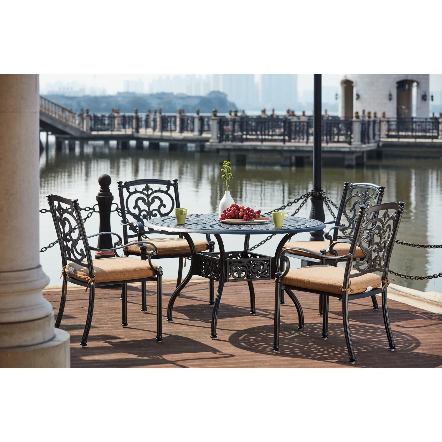 Darlee Santa Barbara 5 Piece Cast Aluminum Patio Dining Set - Antique Bronze thumbnail
