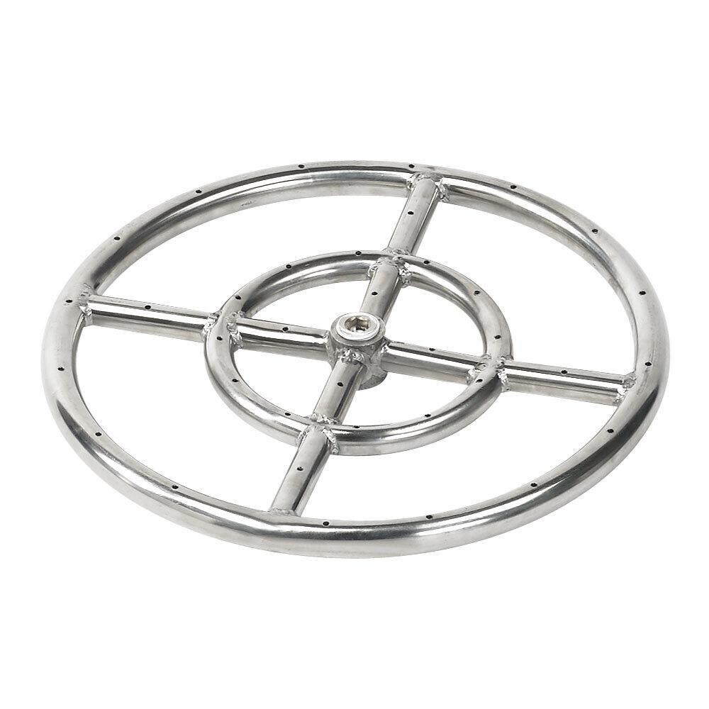 BBQGuys Signature 12-Inch Stainless Steel Double-Ring Natural Gas Burner W/ 1/2-Inch Inlet - SS-FR-12