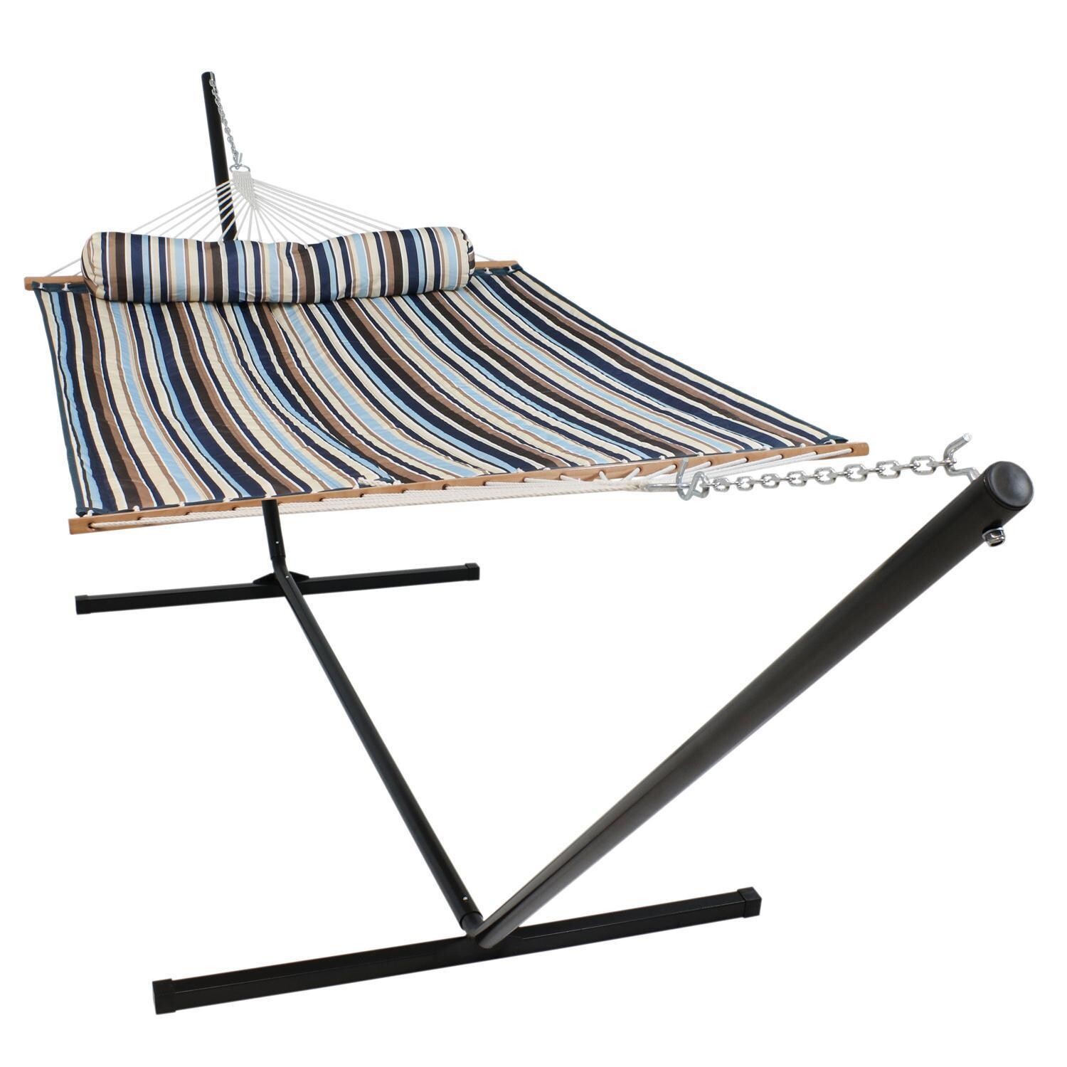 Ultimate Patio Quilted Double Hammock & Pillow w/ 15-Foot Black Stand - Ocean Isle thumbnail