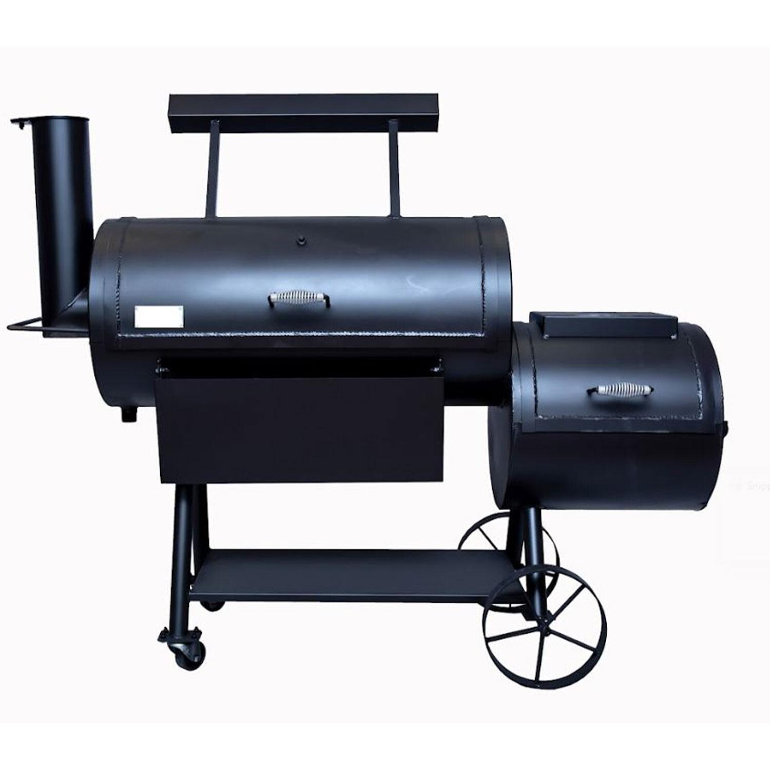 Old Country BBQ Pits OC20X60L Brazos Loaded 35 Inch Offset Charcoal Smoker W/ Counter Weight - Front View - White Background thumbnail
