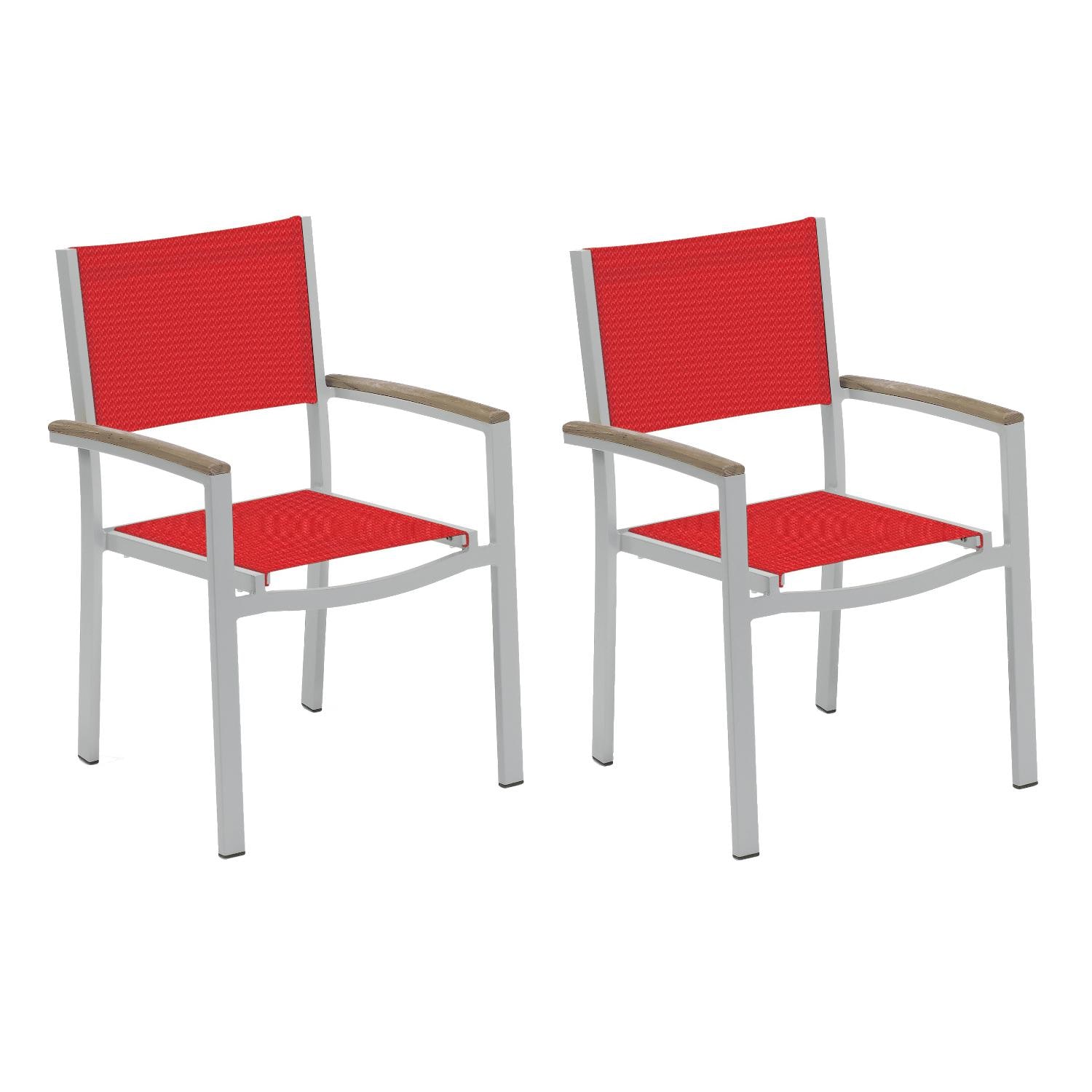 Travira 2 Pc Aluminum Patio Dining Arm Chair Set w/ Tekwood Vintage Arm Caps By Oxford Garden - Red Sling